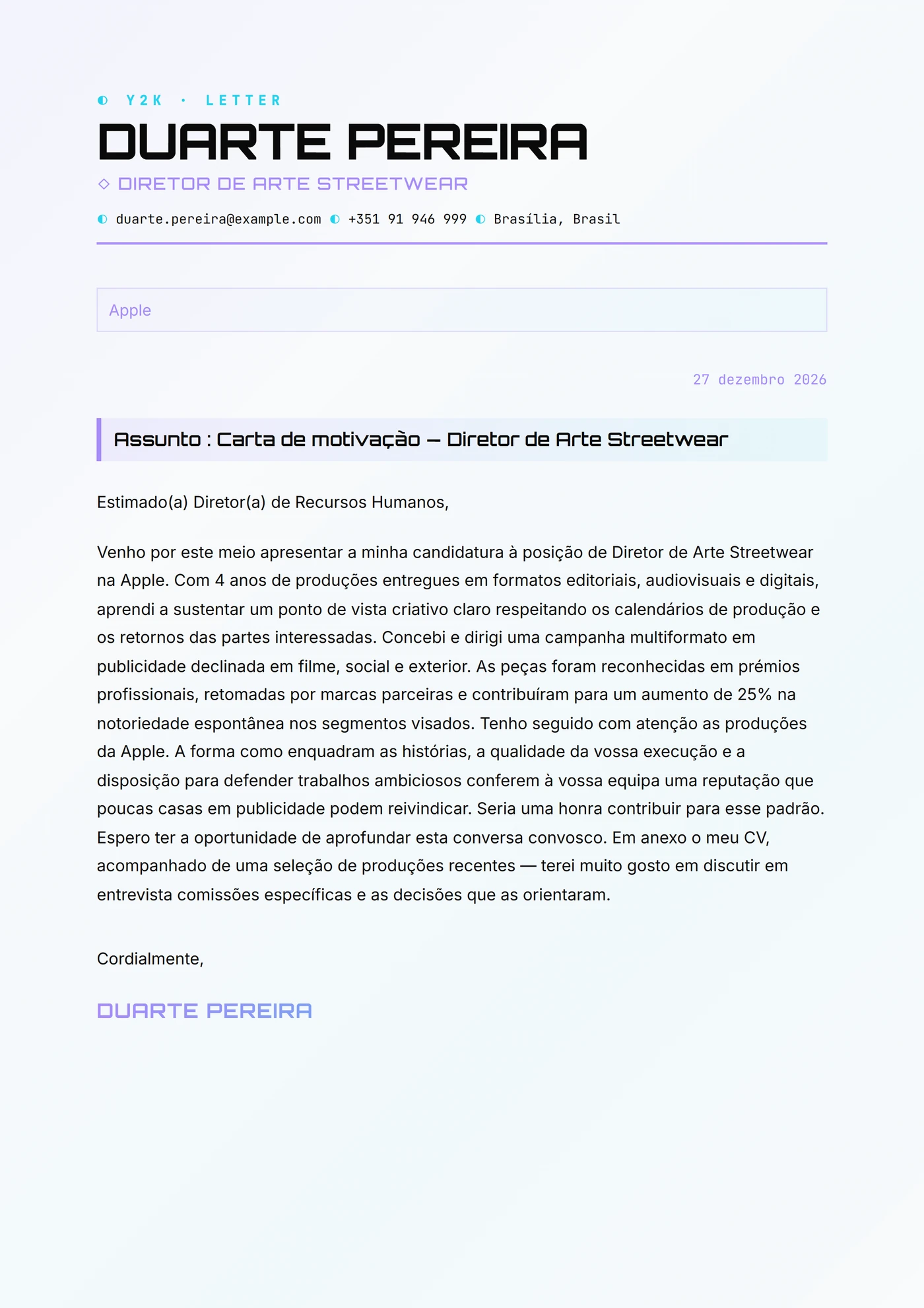 Cromado Y2K — Modelos de carta de apresentação