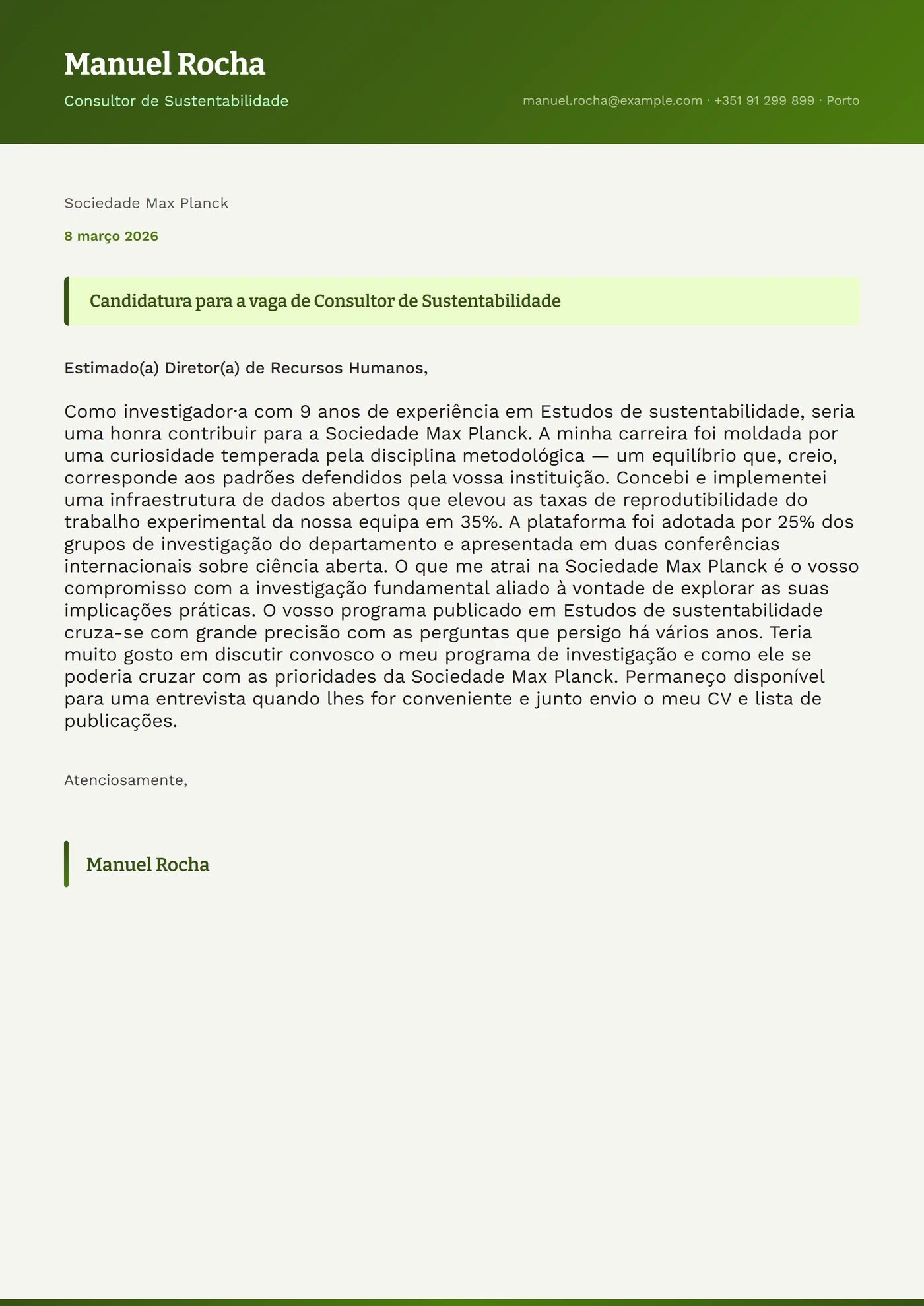 Pedra de Musgo — Modelos de carta de apresentação