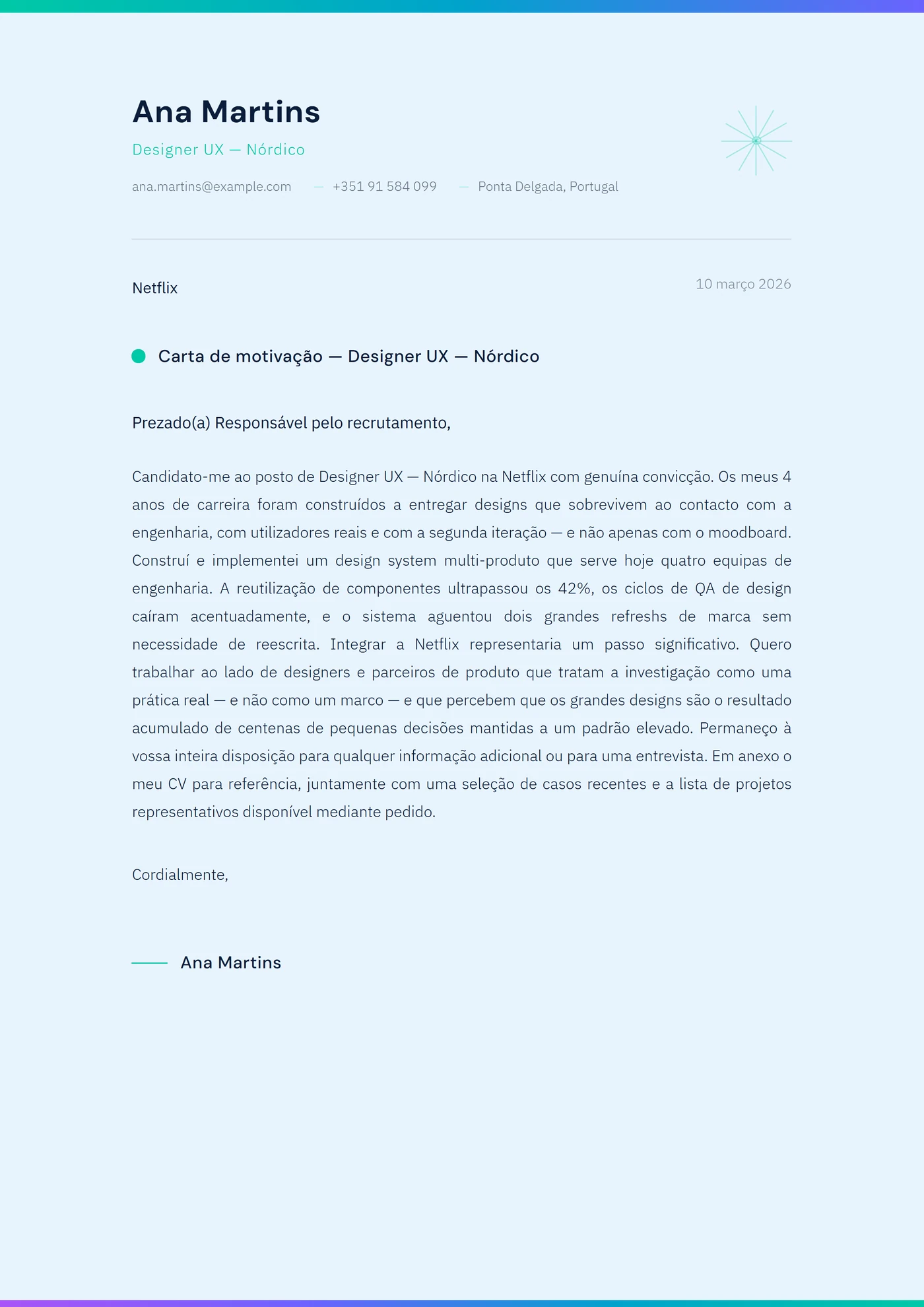 Geada nórdica — Modelos de carta de apresentação