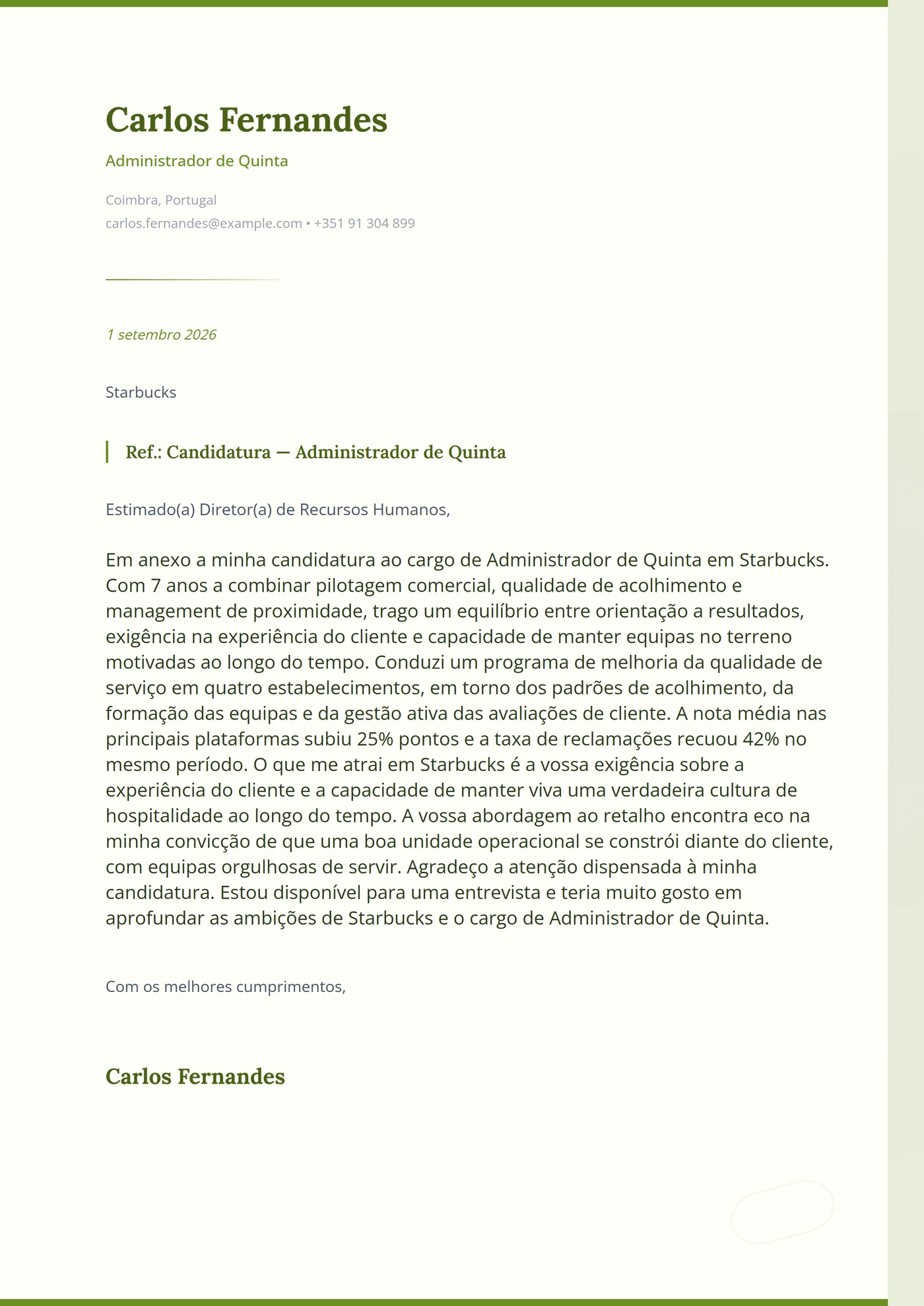 Olival — Modelos de carta de apresentação