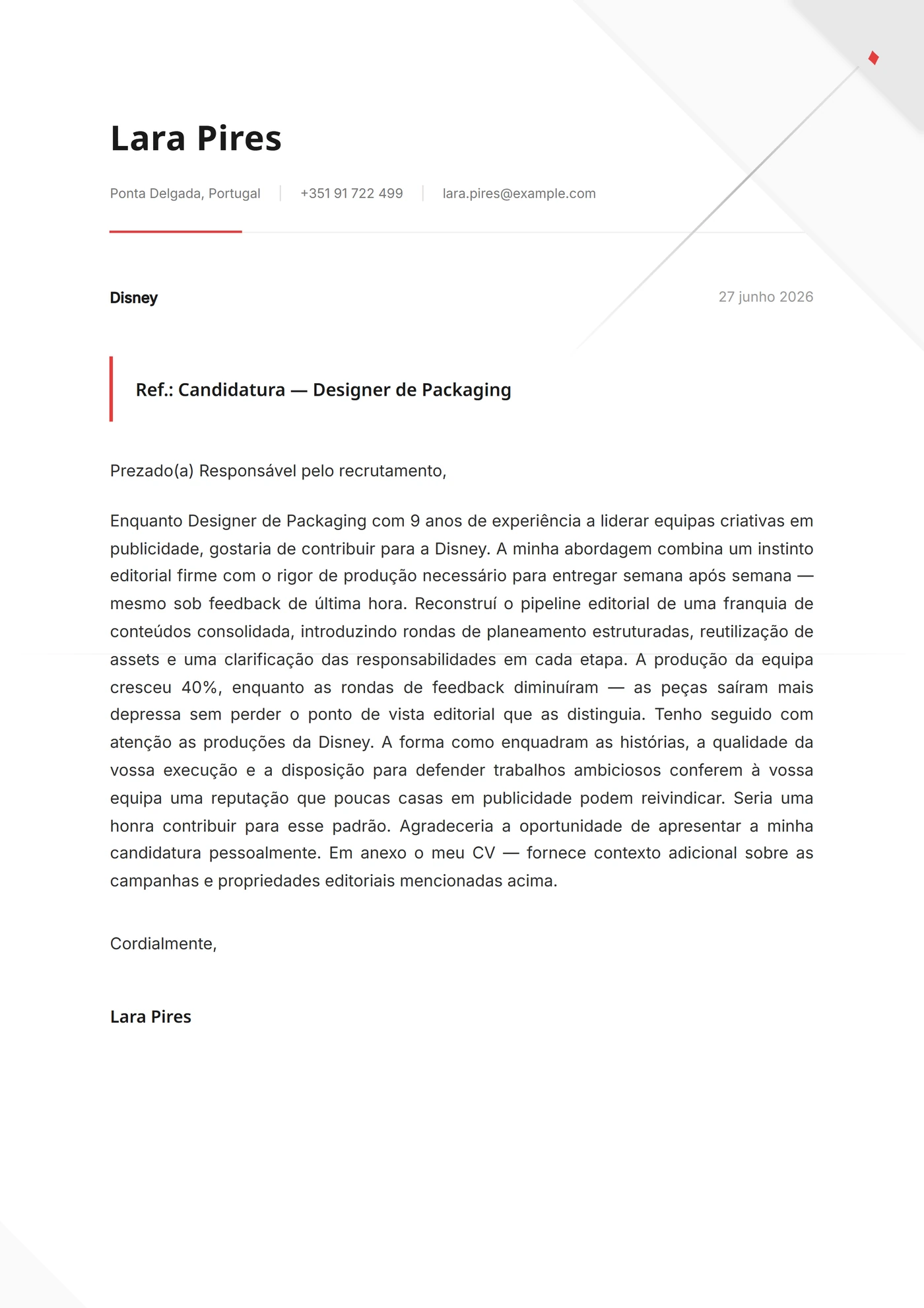 Dobra origami — Modelos de carta de apresentação