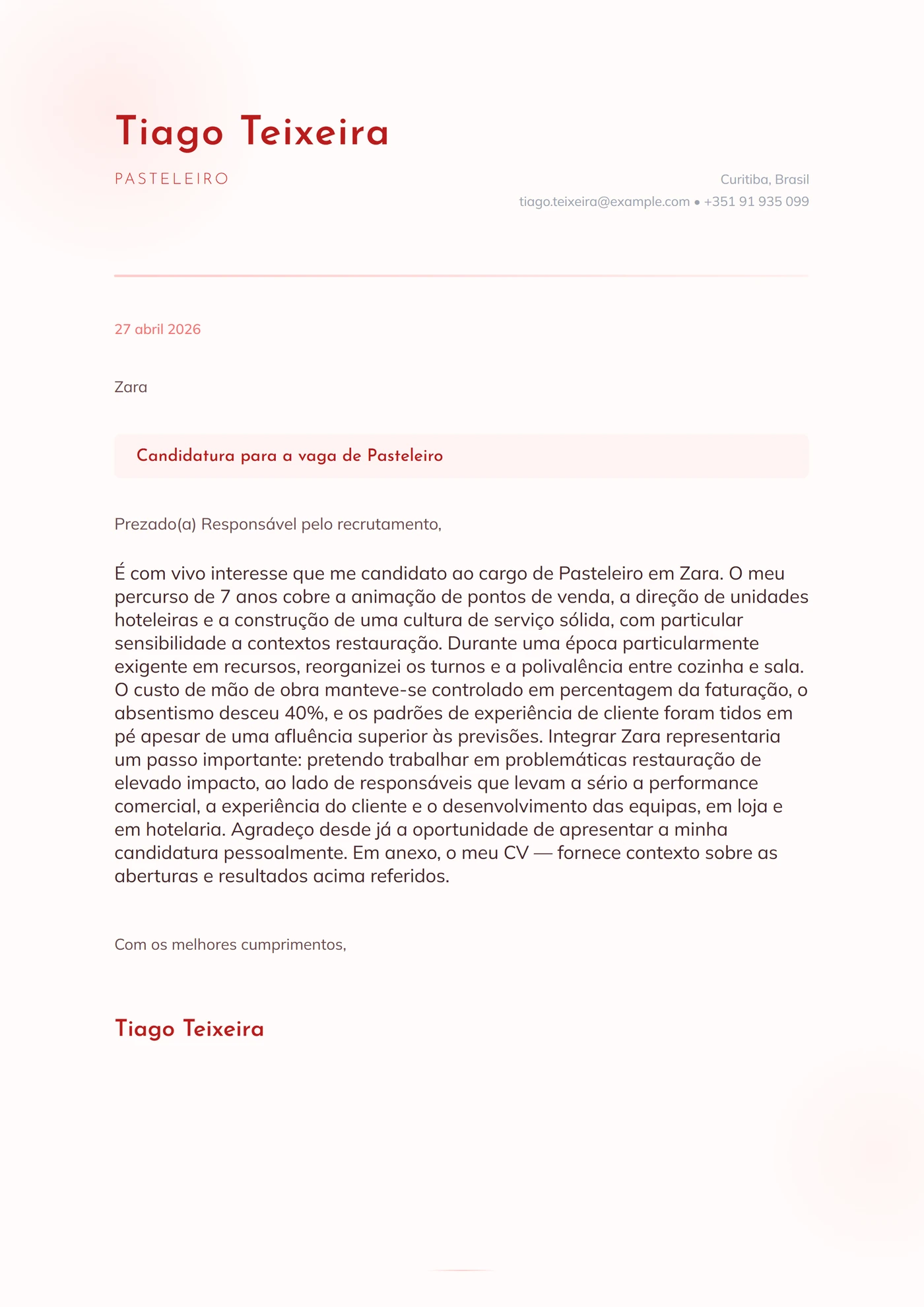 Flor de pêssego — Modelos de carta de apresentação