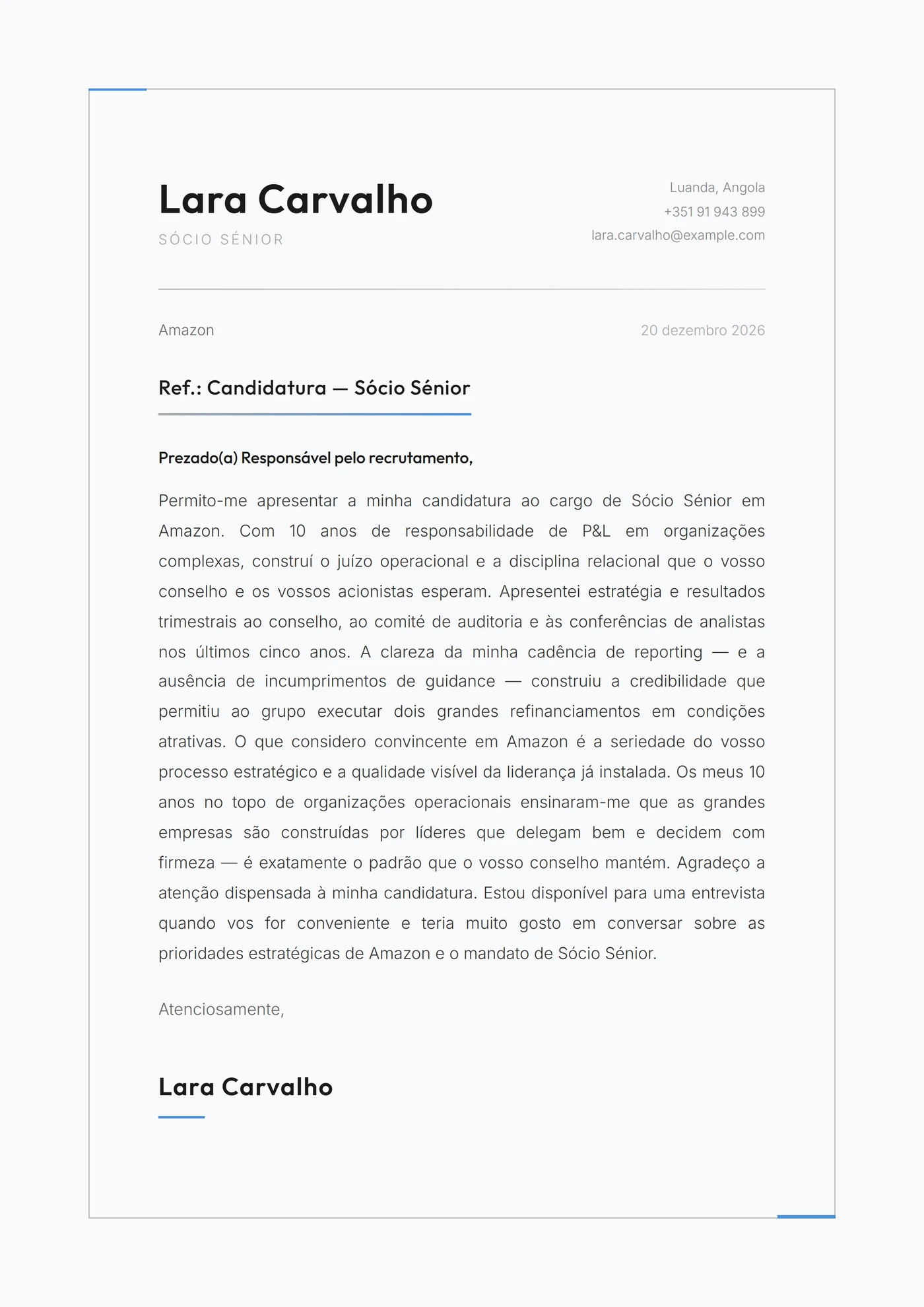 Aresta Platina — Modelos de carta de apresentação