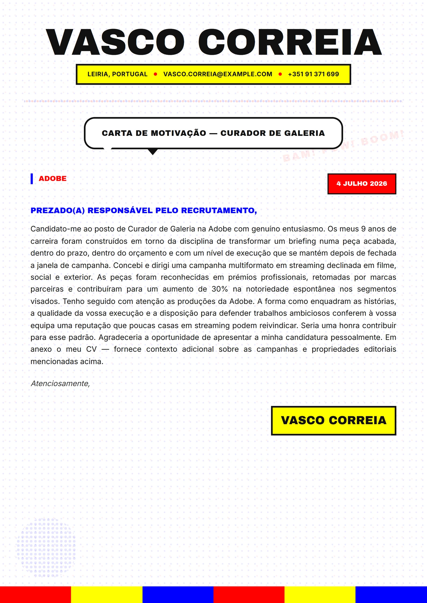 Pop art — Modelos de carta de apresentação