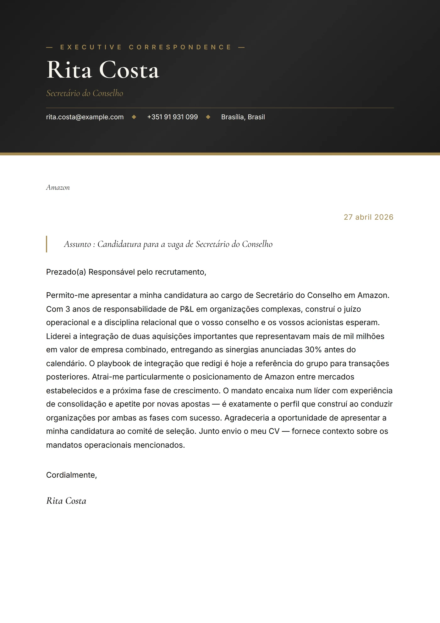 Sala do conselho — Modelos de carta de apresentação