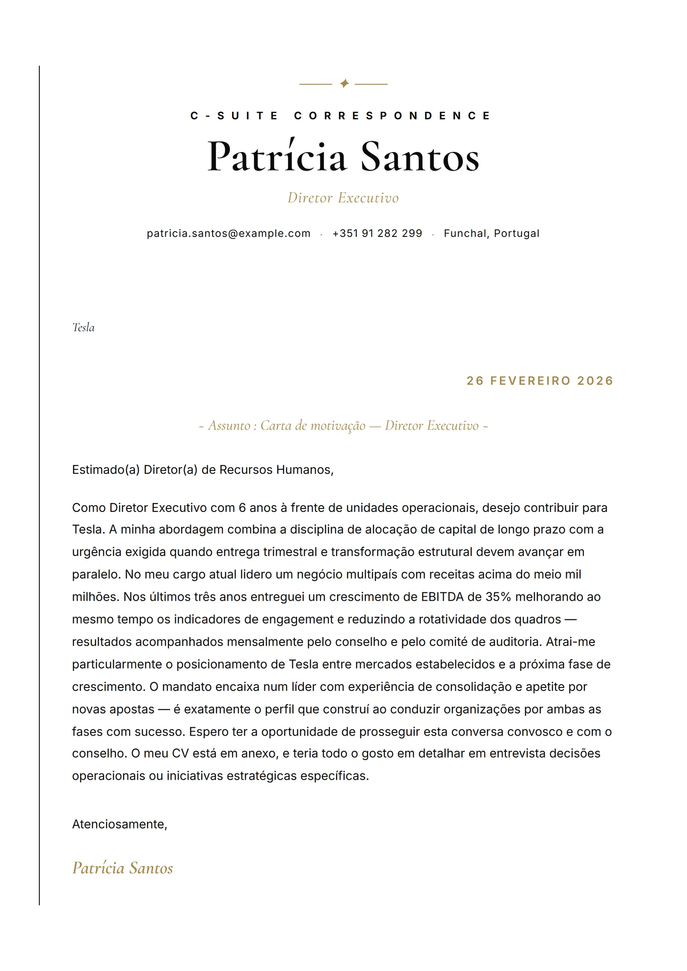 C-Suite — Modelos de carta de apresentação