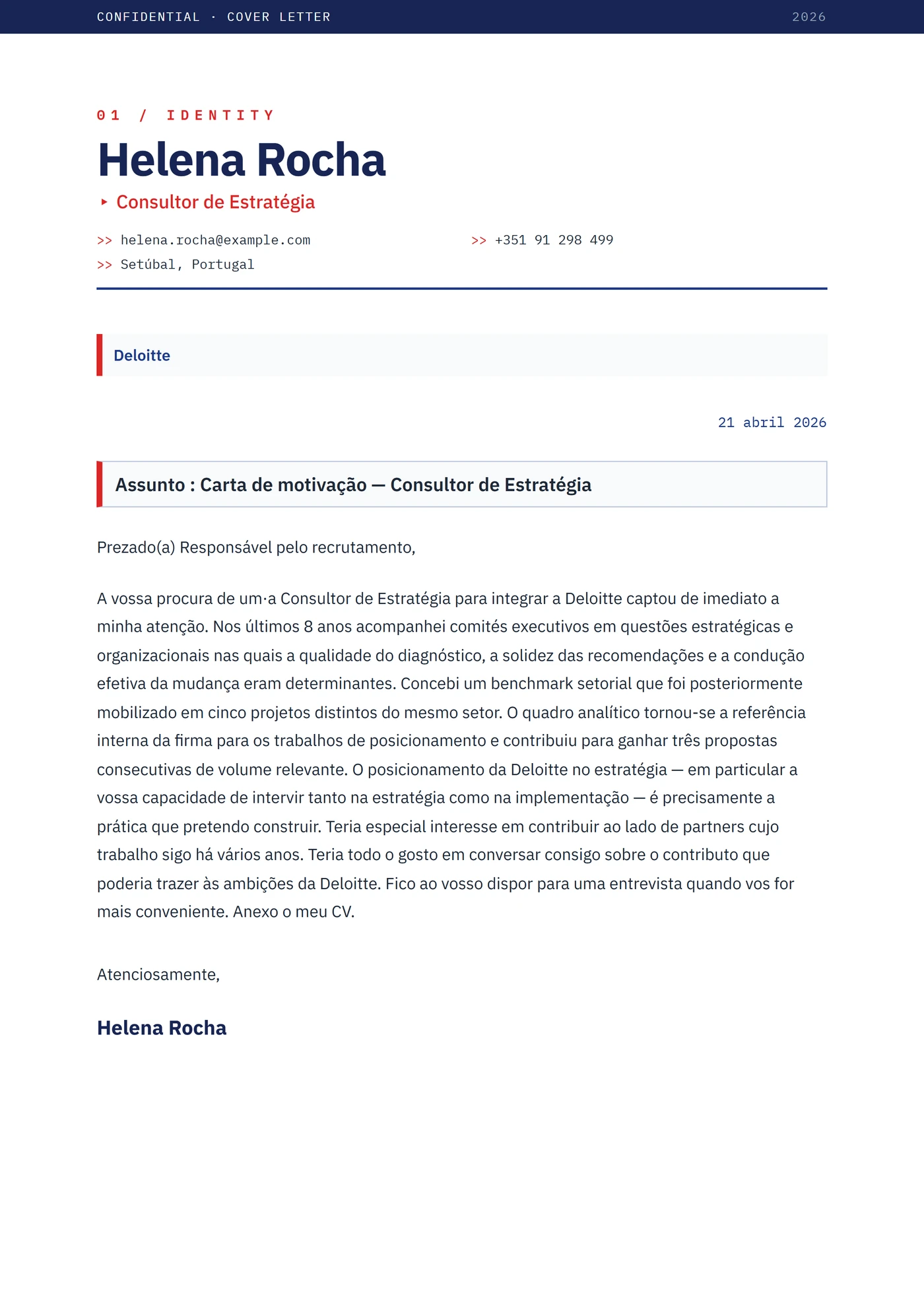 Deck de consultoria — Modelos de carta de apresentação