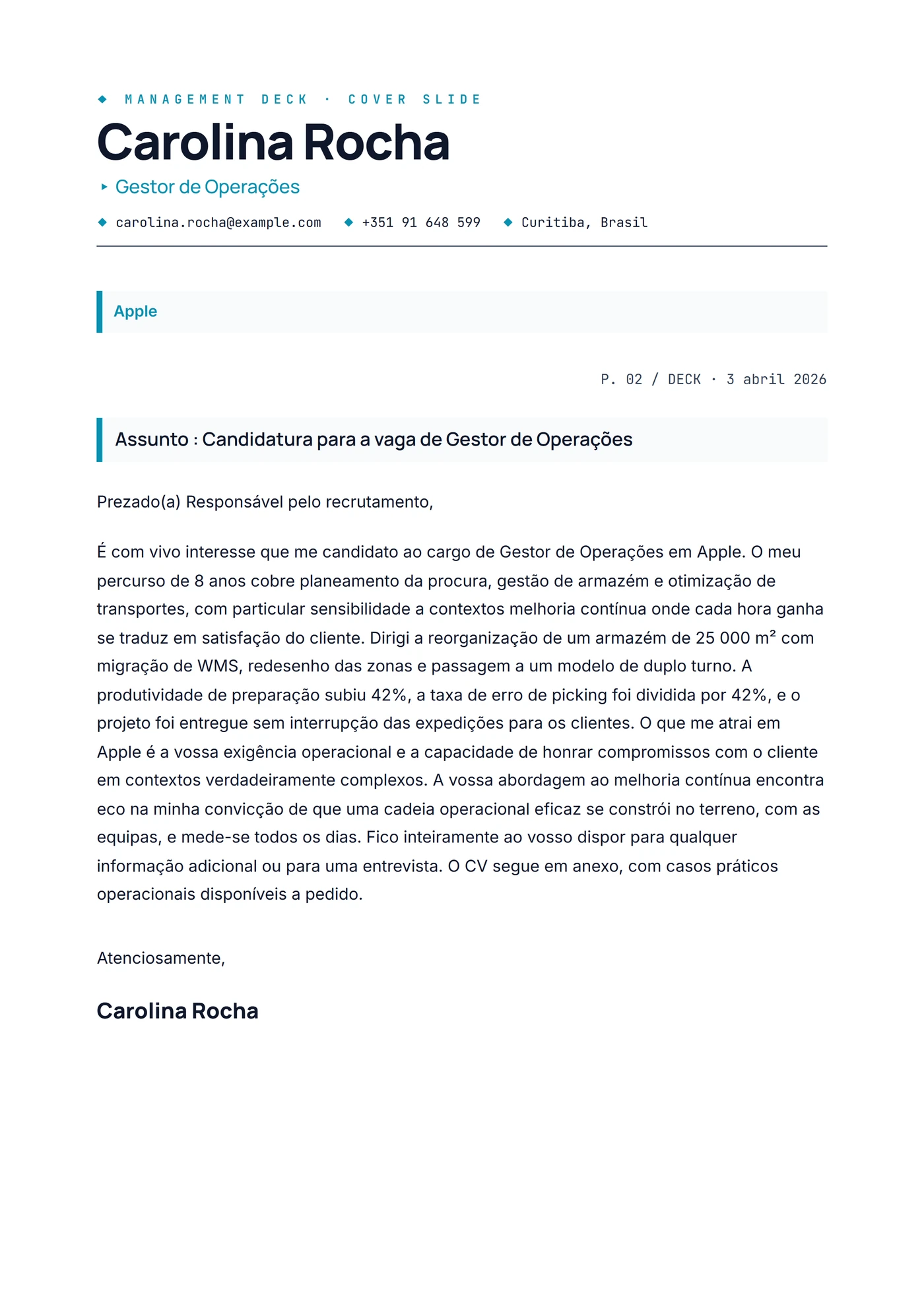Management — Modelos de carta de apresentação