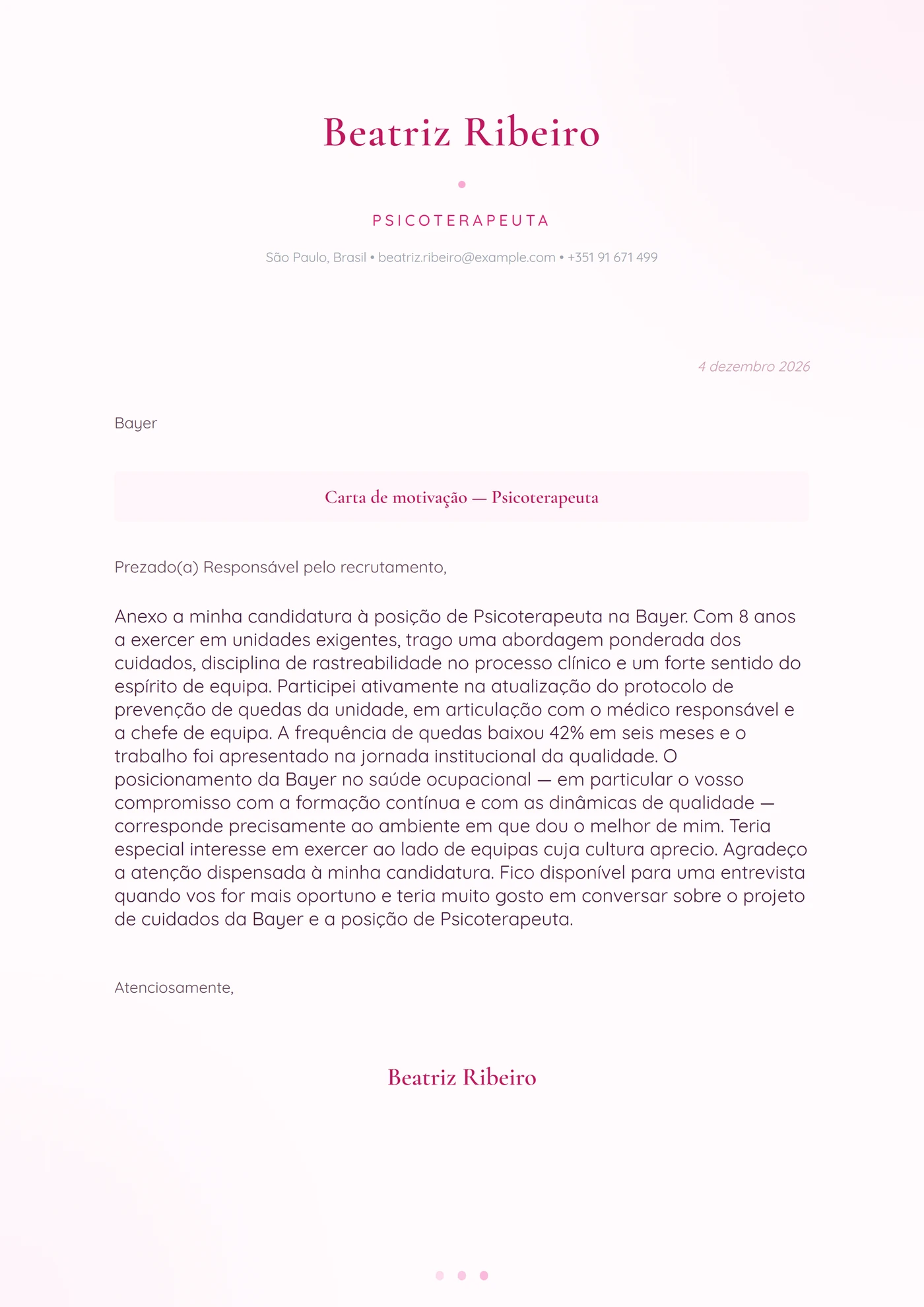 Quartzo rosa — Modelos de carta de apresentação