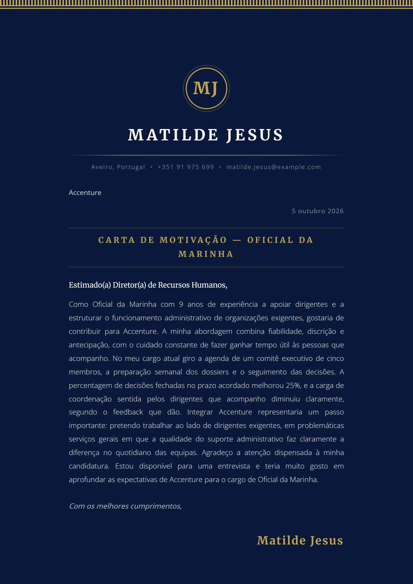 Azul real — Modelos de carta de apresentação