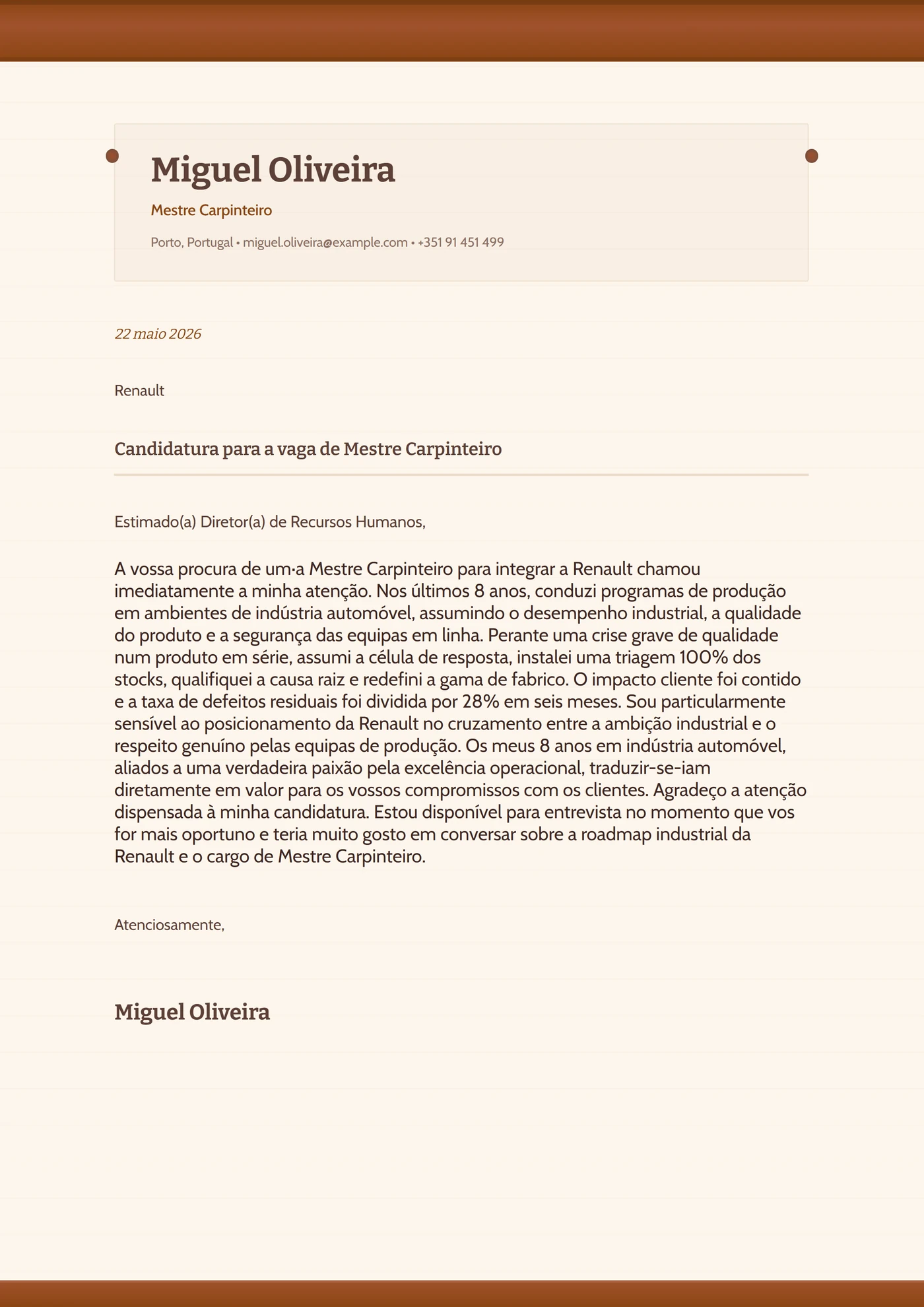 Madeira rústica — Modelos de carta de apresentação