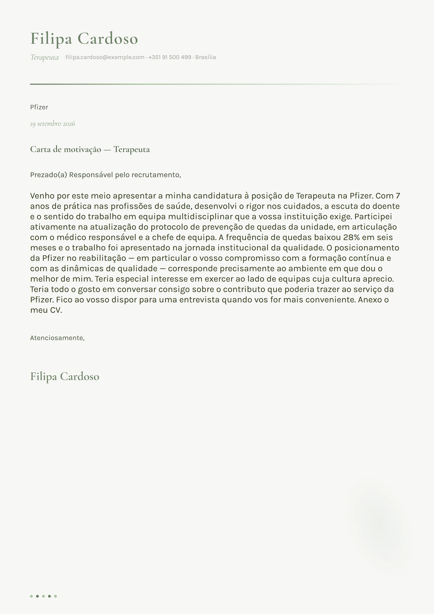 Sabedoria salva — Modelos de carta de apresentação