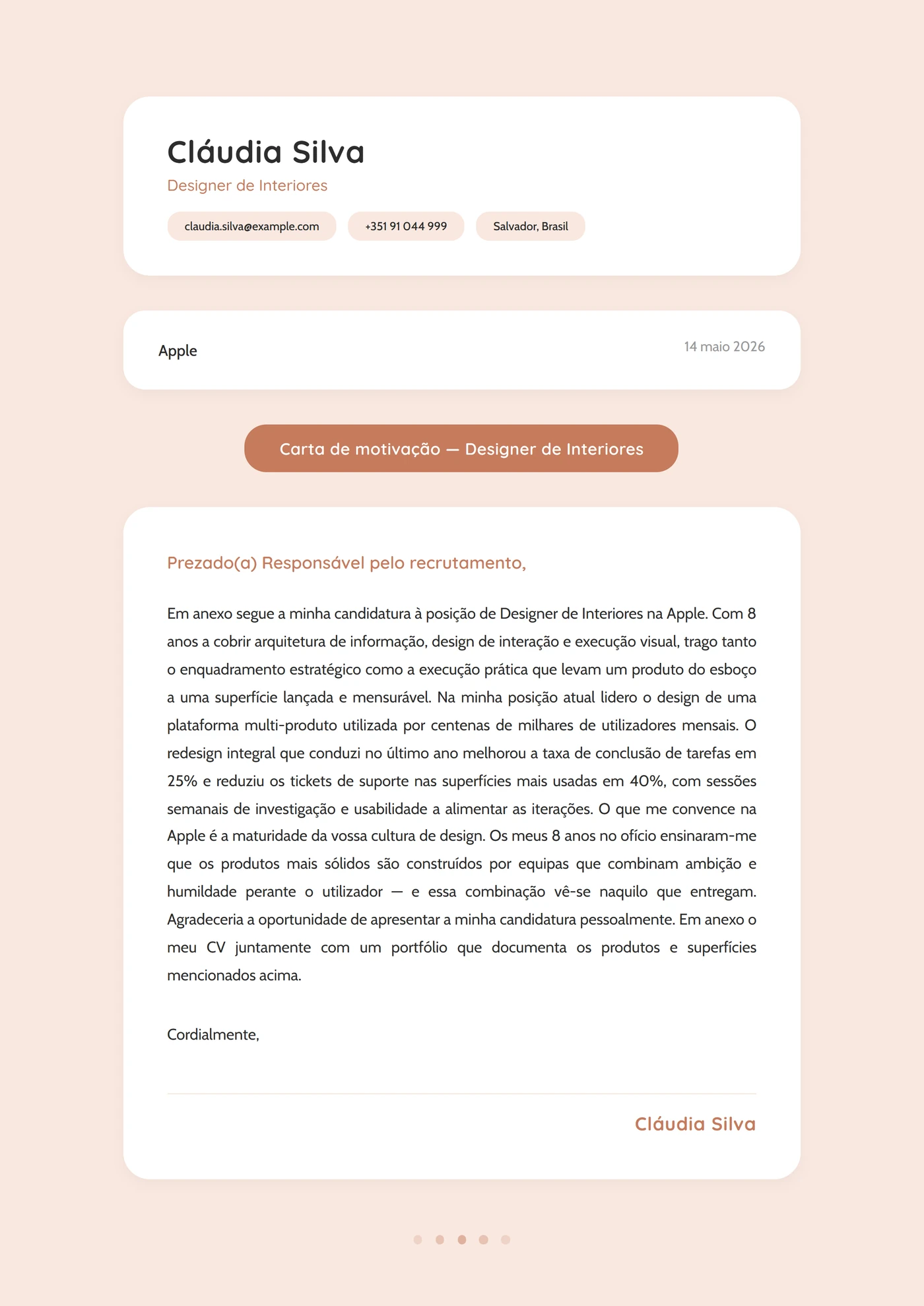 Hygge Escandinavo — Modelos de carta de apresentação