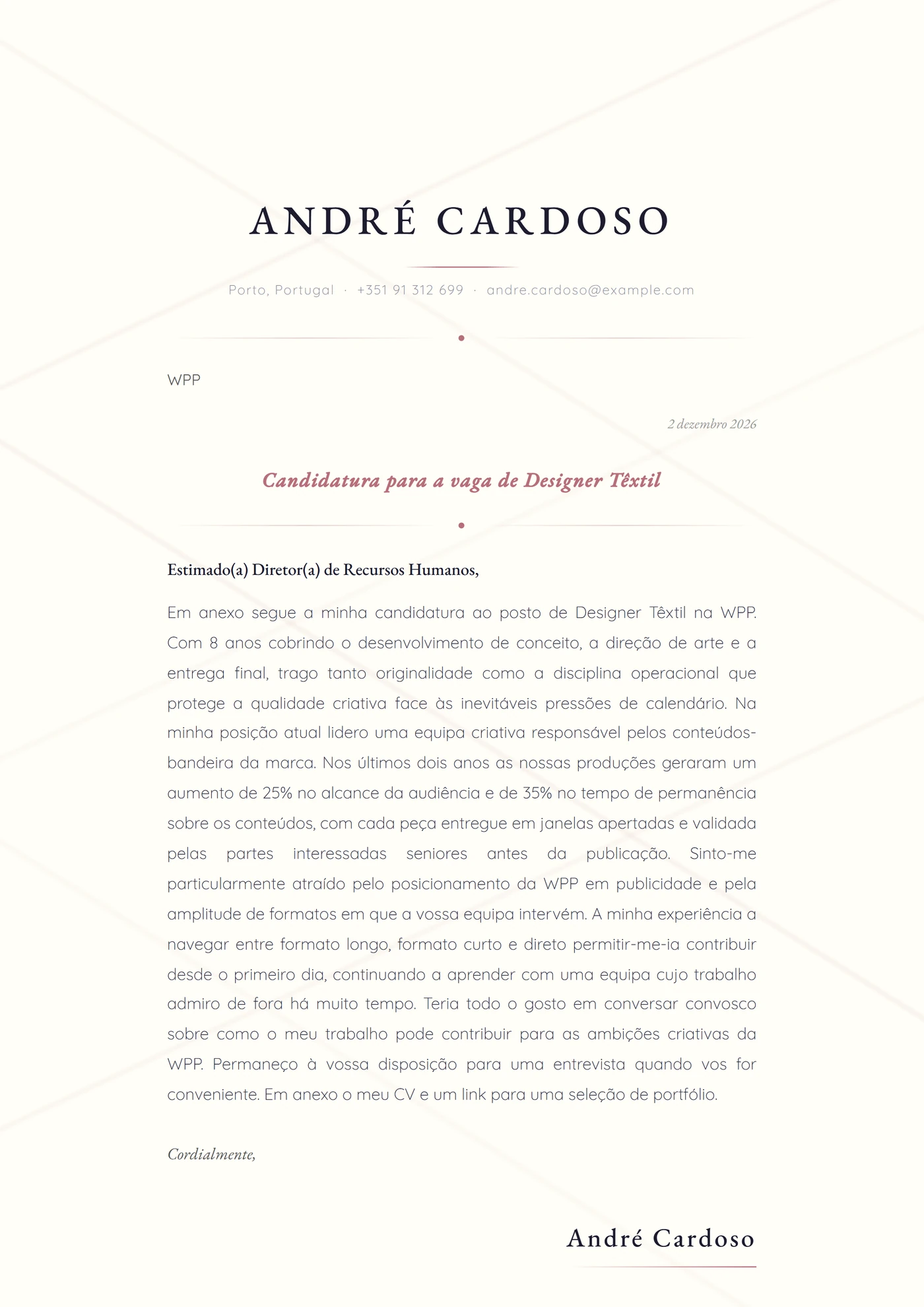 Fio de seda — Modelos de carta de apresentação