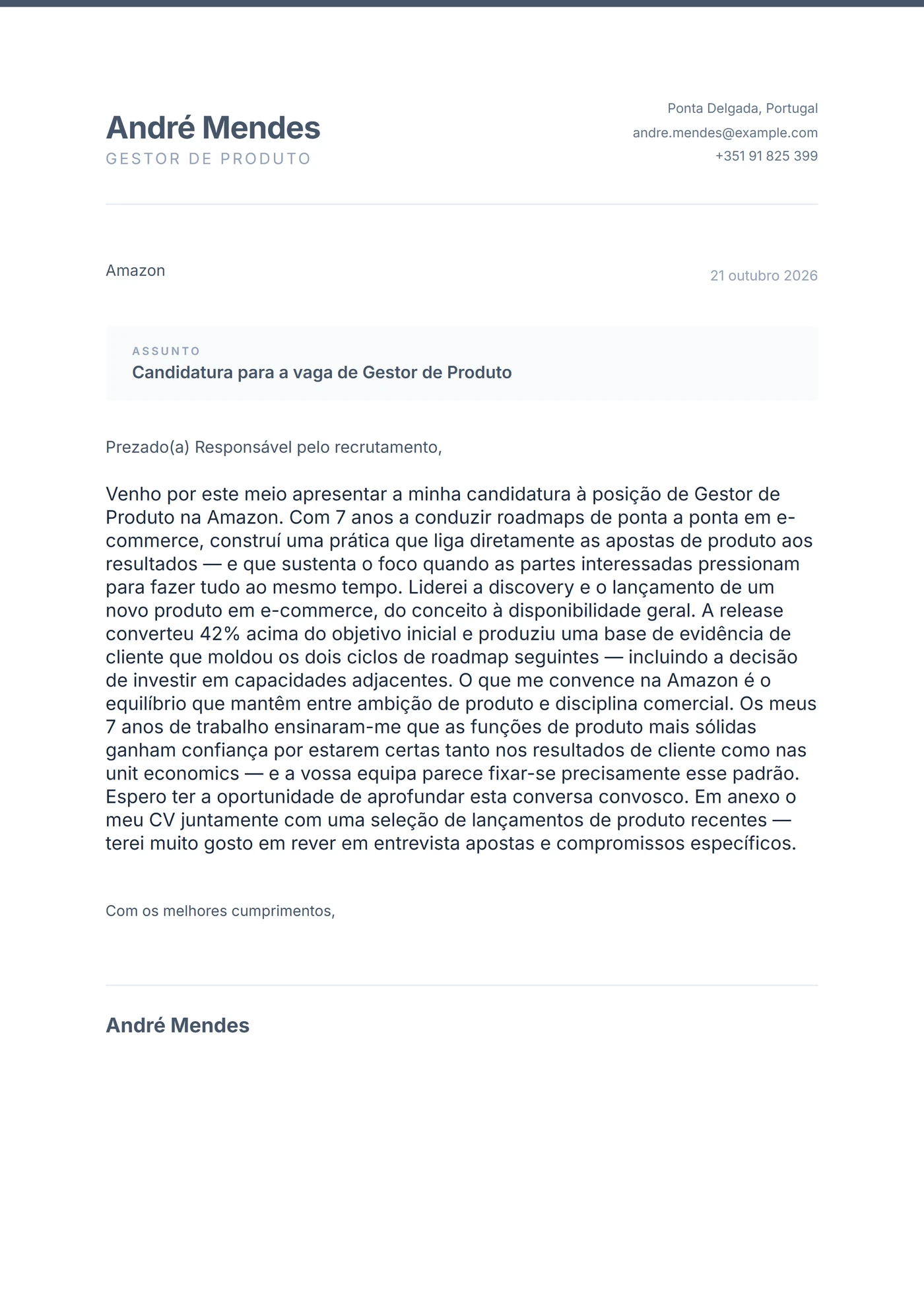 Ardósia profissional — Modelos de carta de apresentação