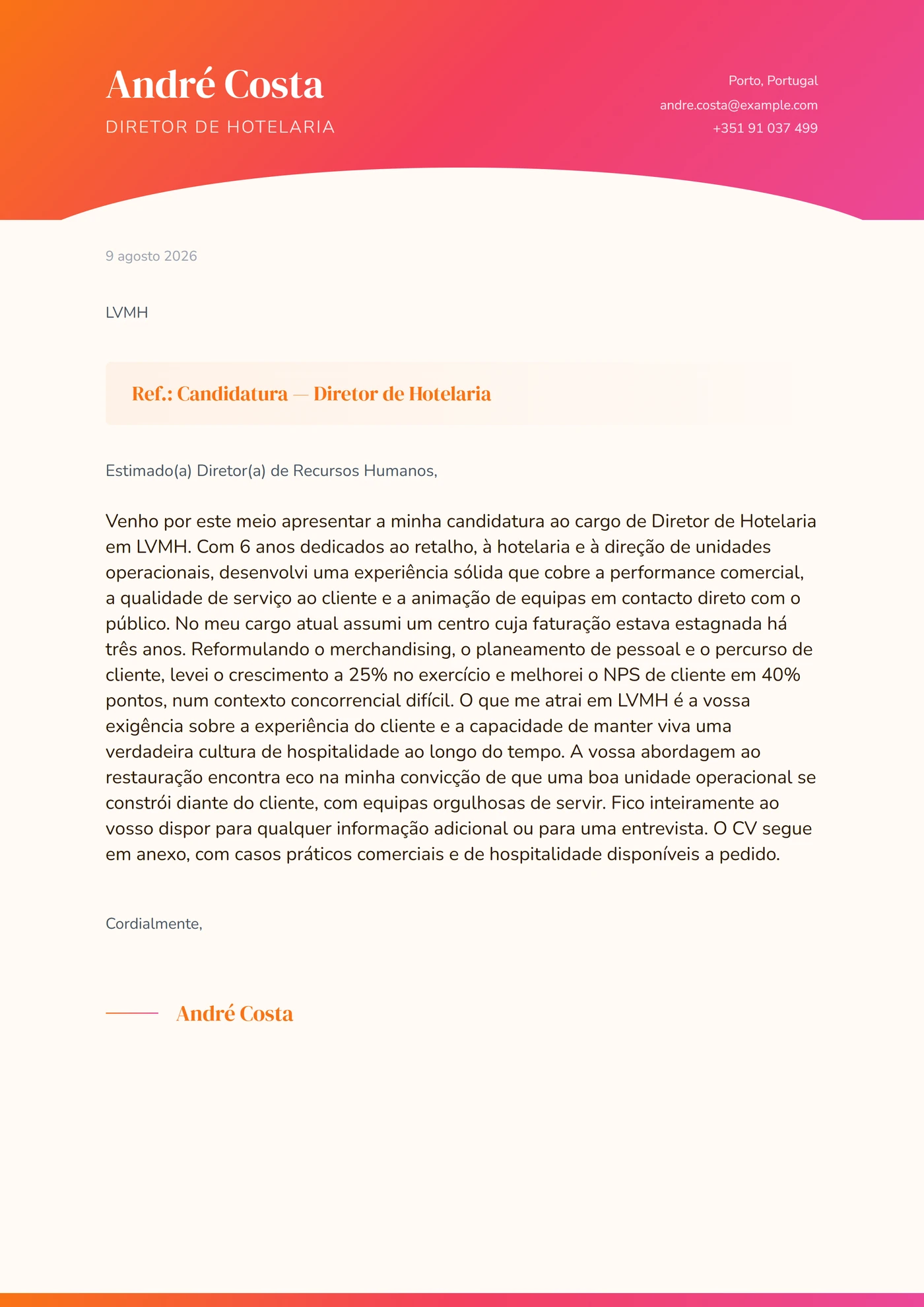 Laranja Pôr-do-Sol — Modelos de carta de apresentação