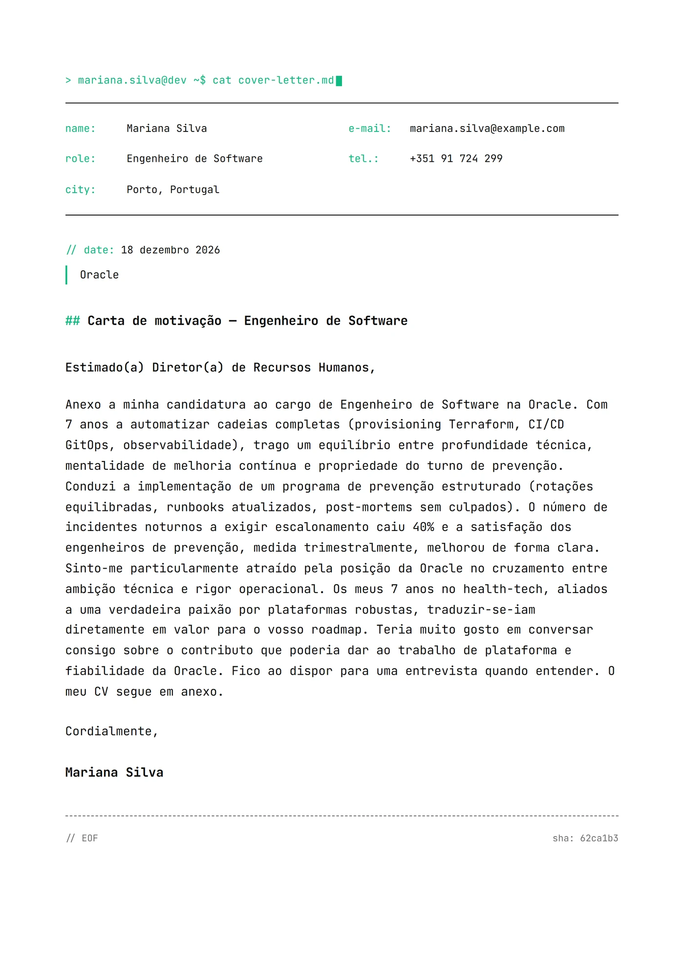 Tech mono minimal — Modelos de carta de apresentação