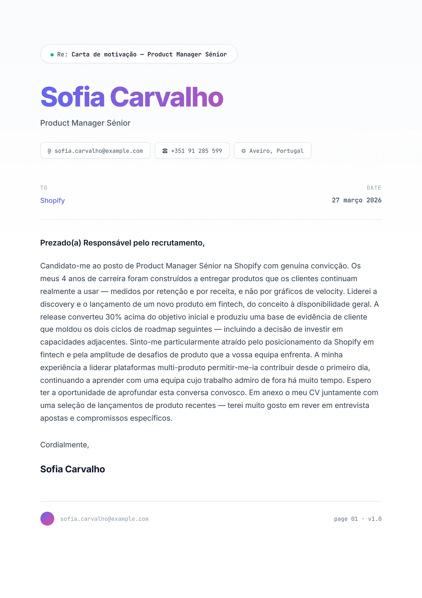 Tech Startup — Modelos de carta de apresentação