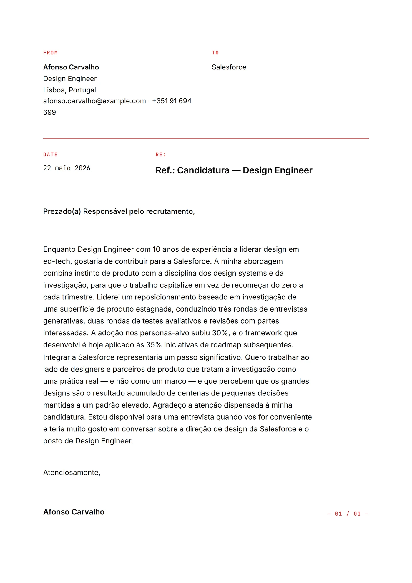 Tech grelha suíça — Modelos de carta de apresentação