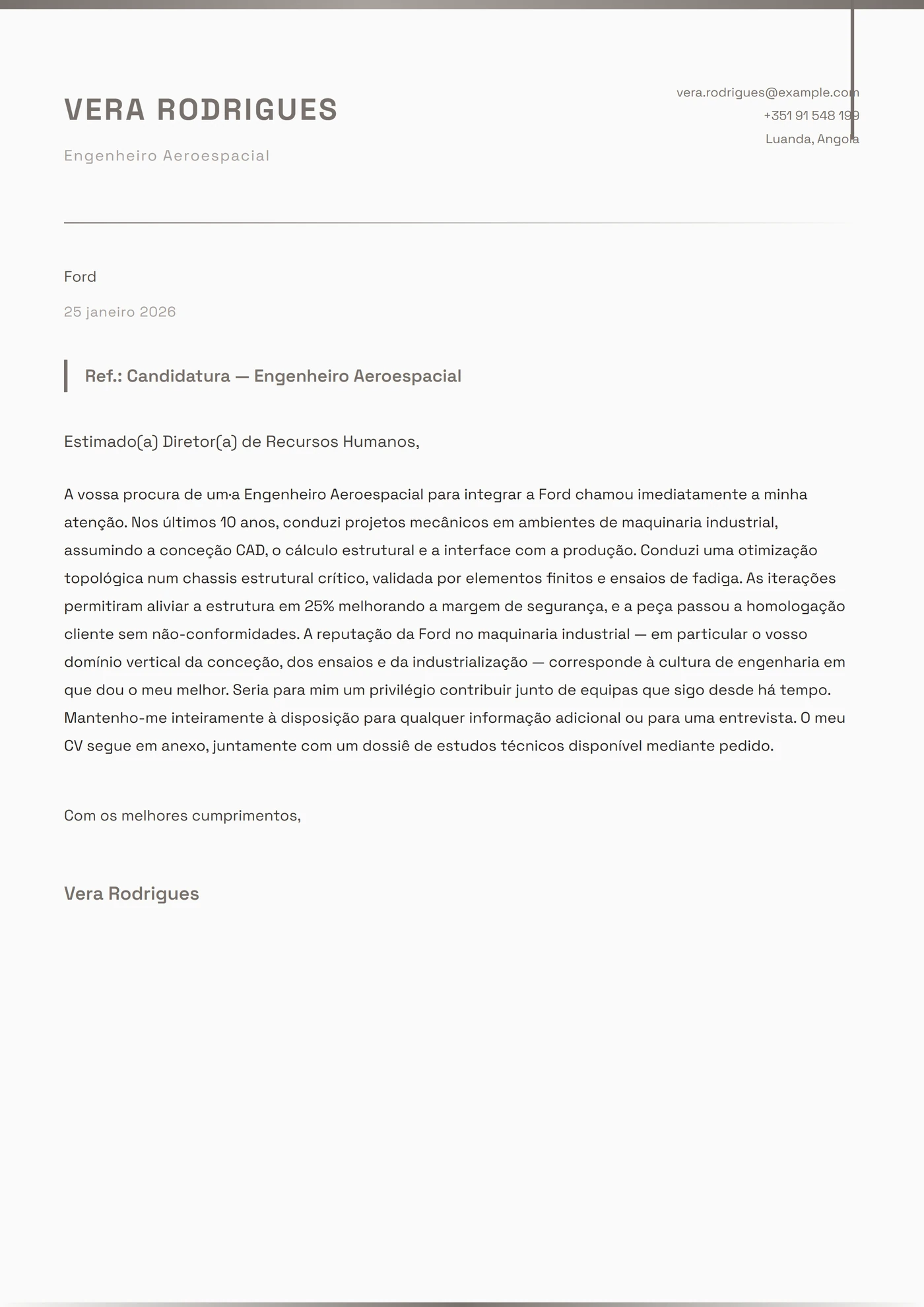 Aresta Titânio — Modelos de carta de apresentação
