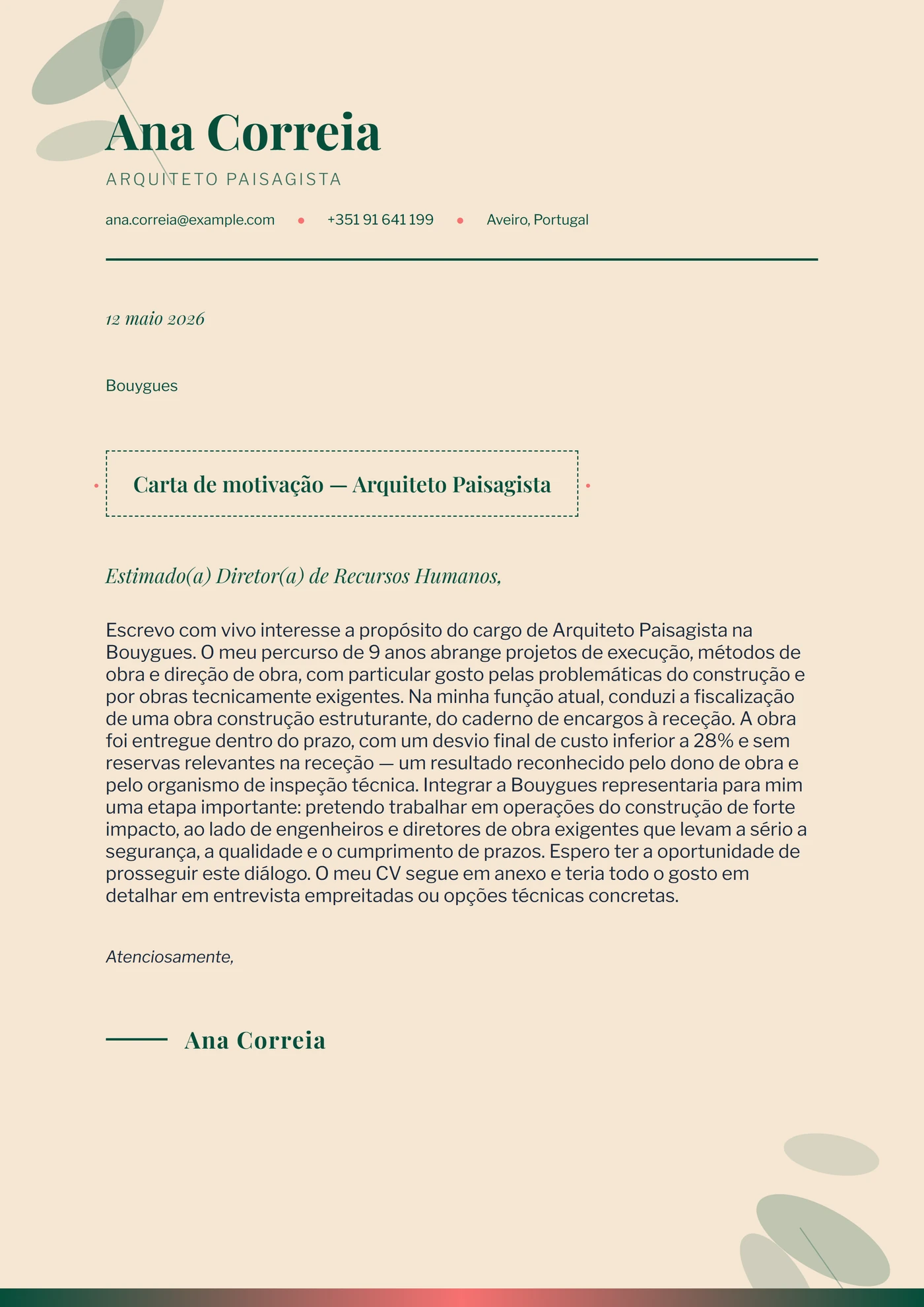 Botânica calorosa — Modelos de carta de apresentação