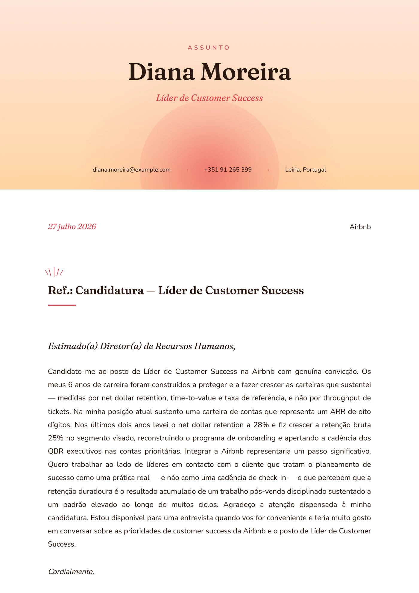 Aurora Coral — Modelos de carta de apresentação
