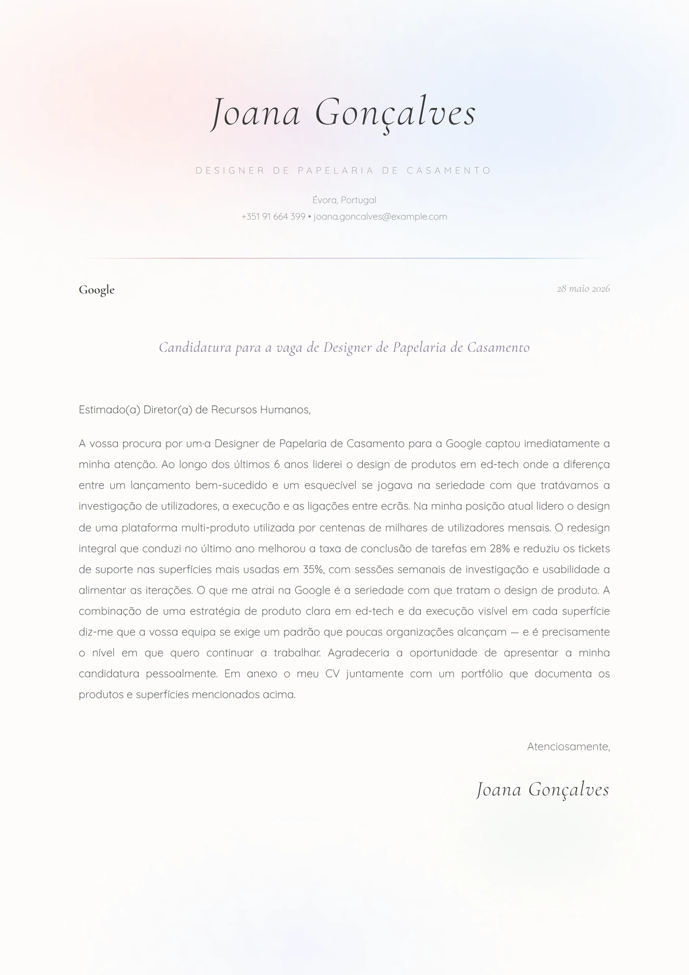 Aguada aguarela — Modelos de carta de apresentação