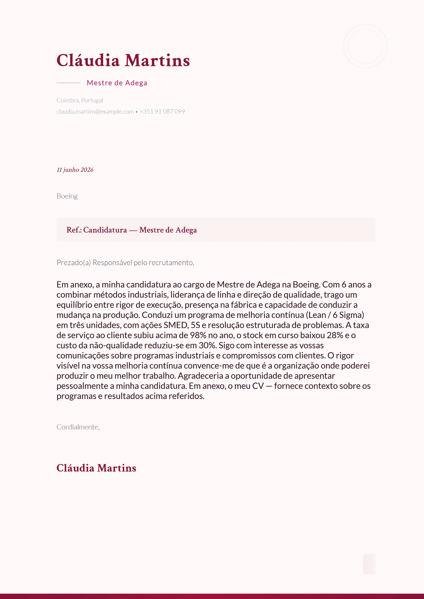 Adega — Modelos de carta de apresentação