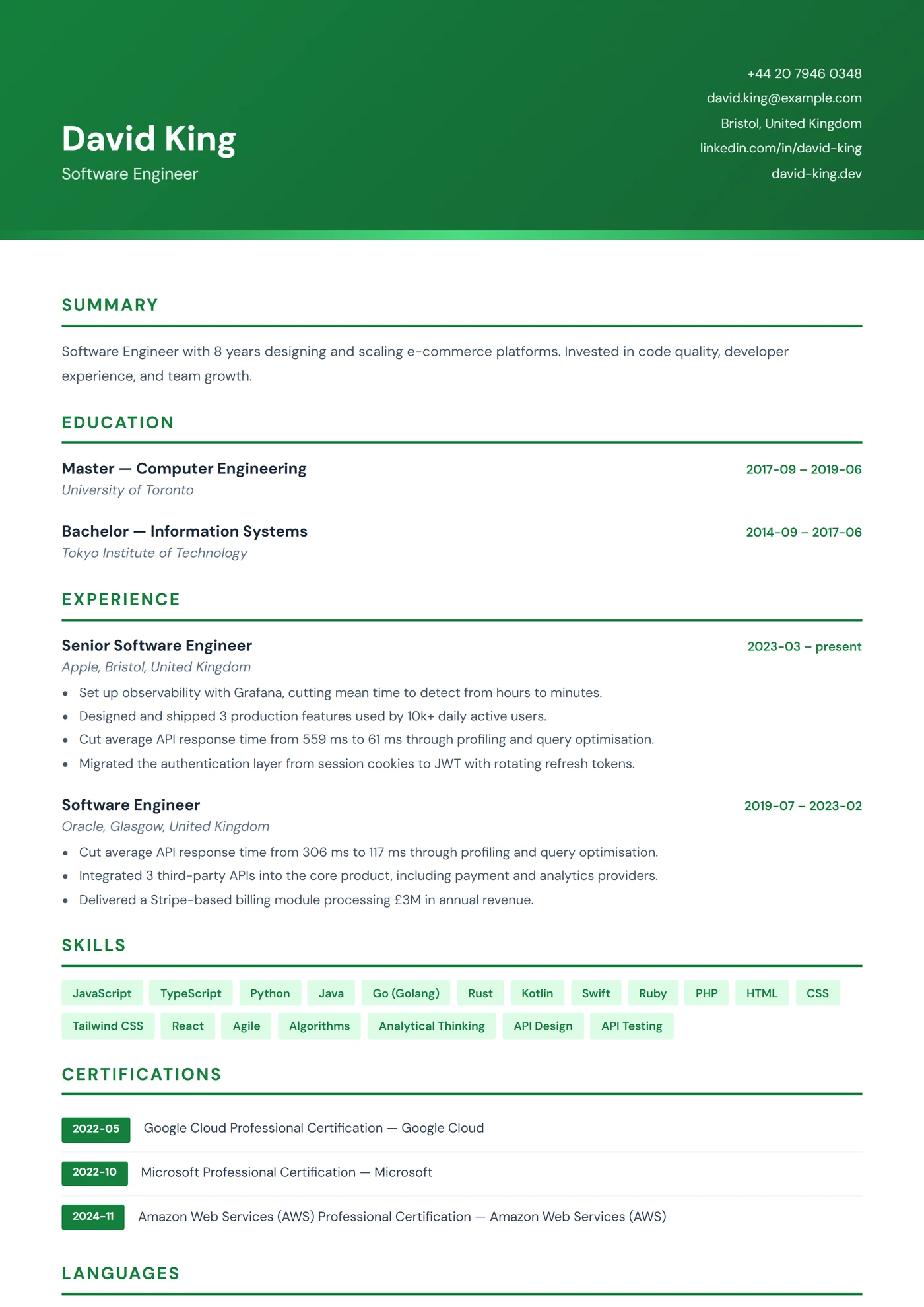 Sciences Environnementales — Modèles de CV