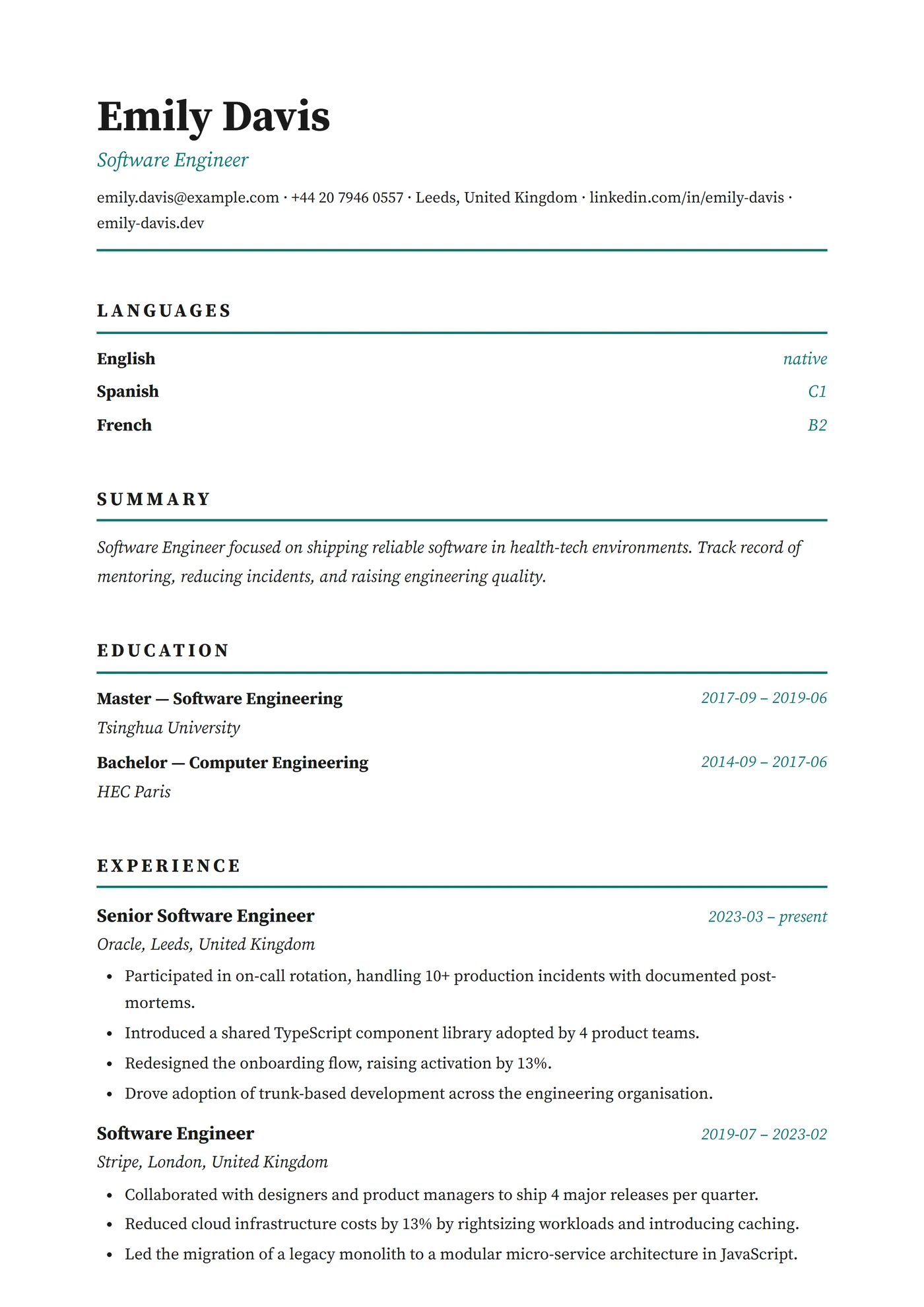 Langues — Modèles de CV