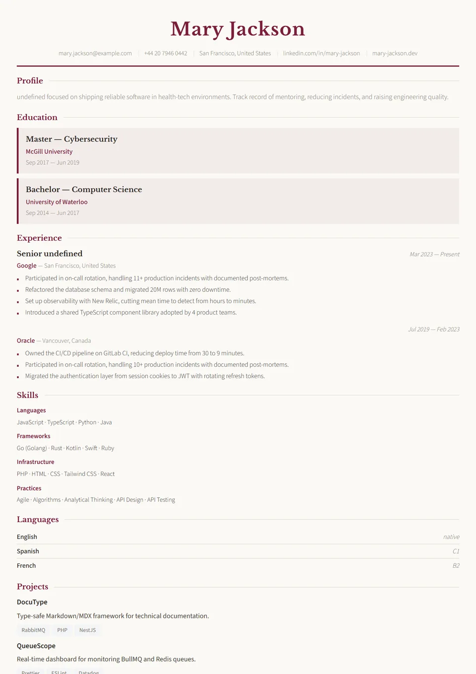 Academic — CV templates
