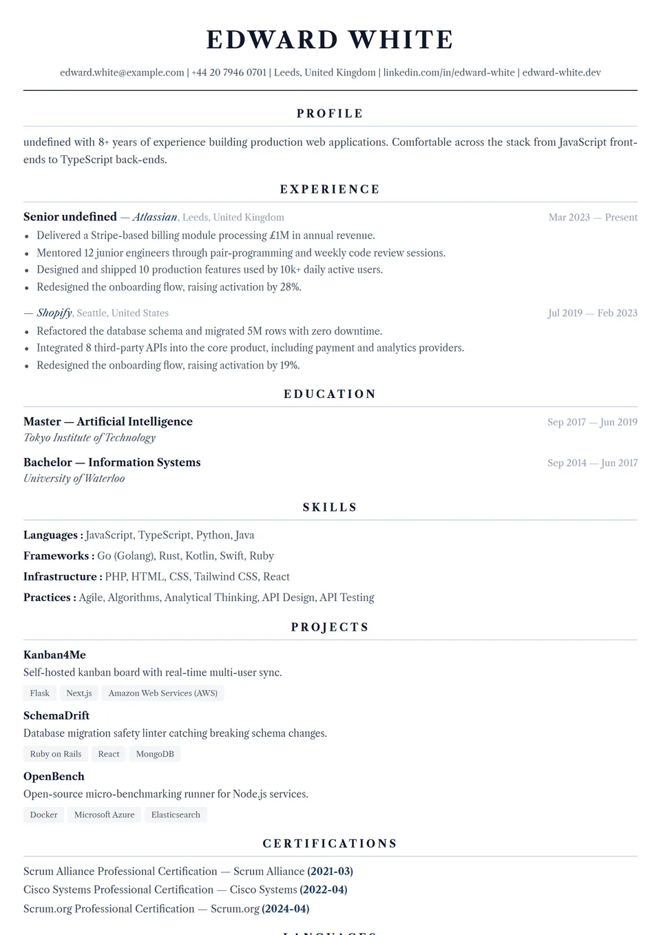 ATS Academic Formal — Modelli di CV