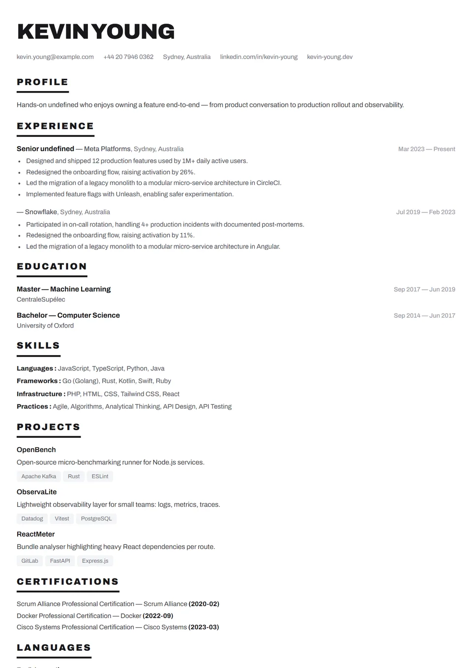 ATS Bold Headers — Plantillas de CV