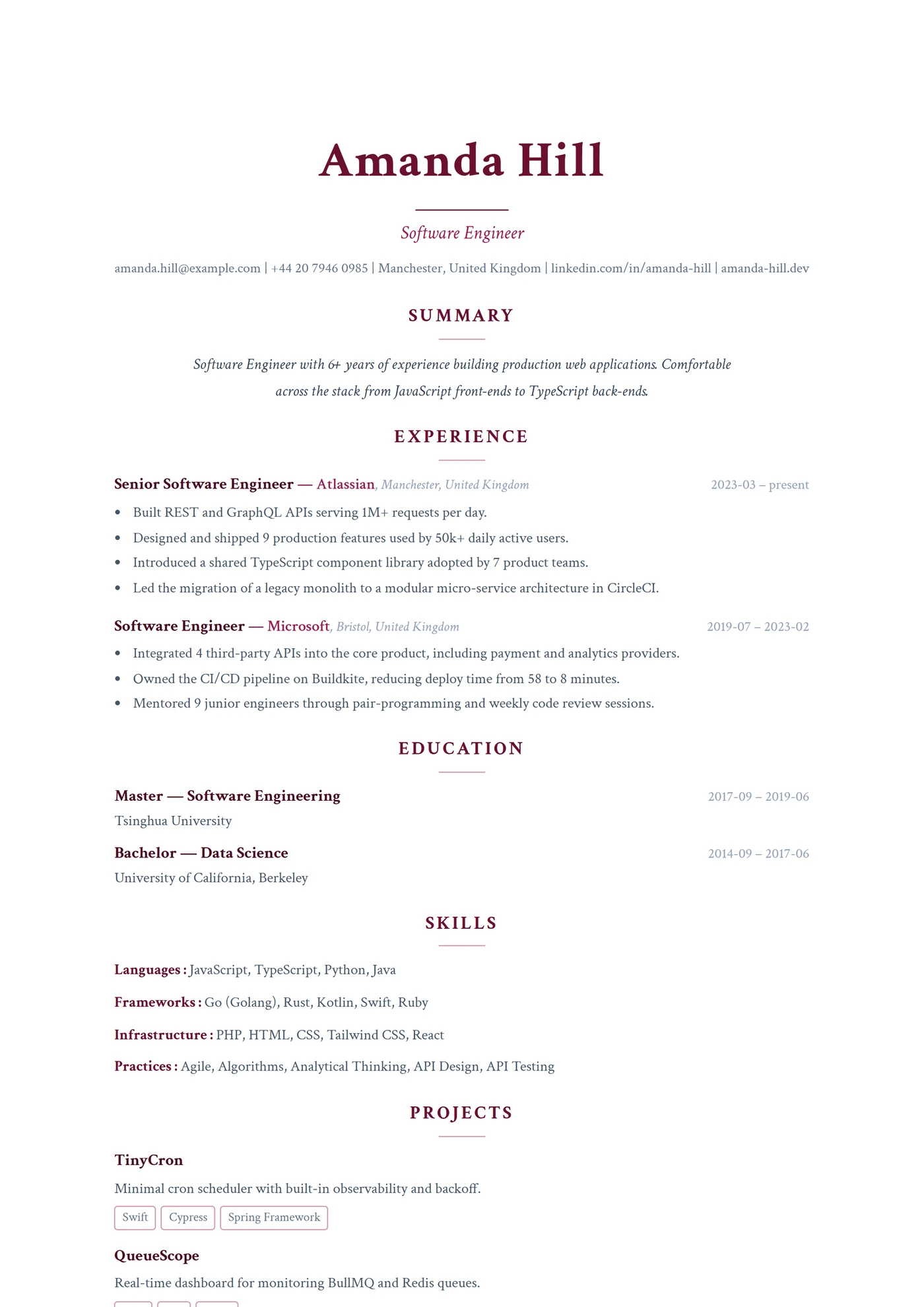 ATS Centered Name — CV templates