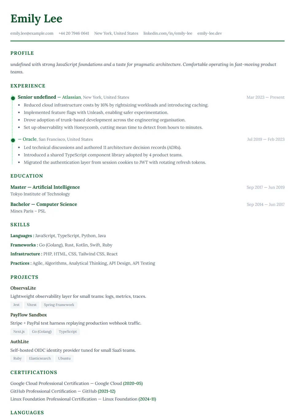 ATS Dotted Timeline — Plantillas de CV