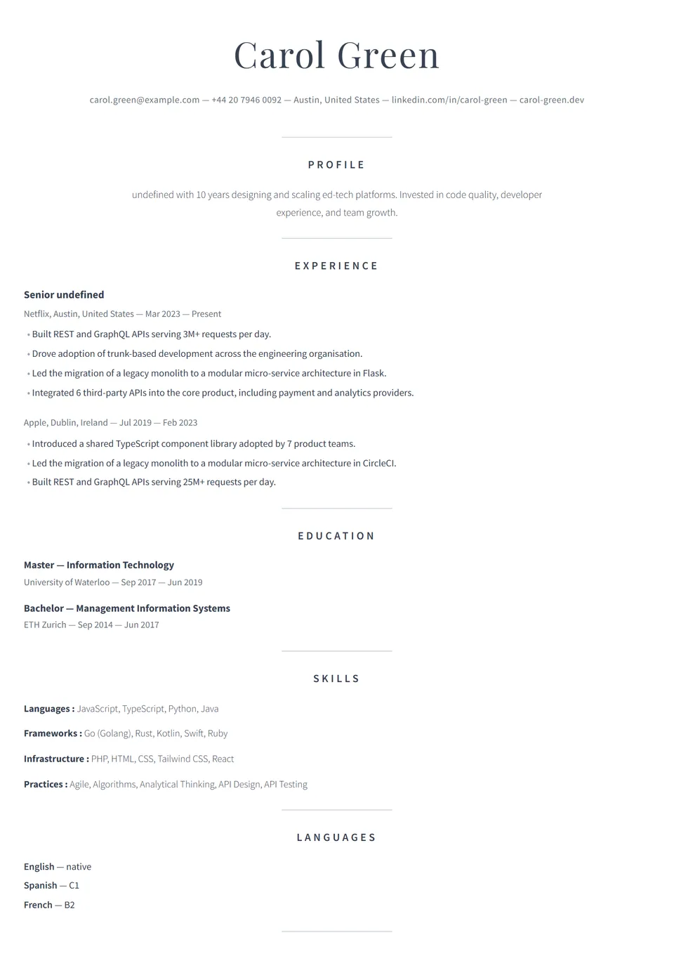 ATS Editorial — CV templates