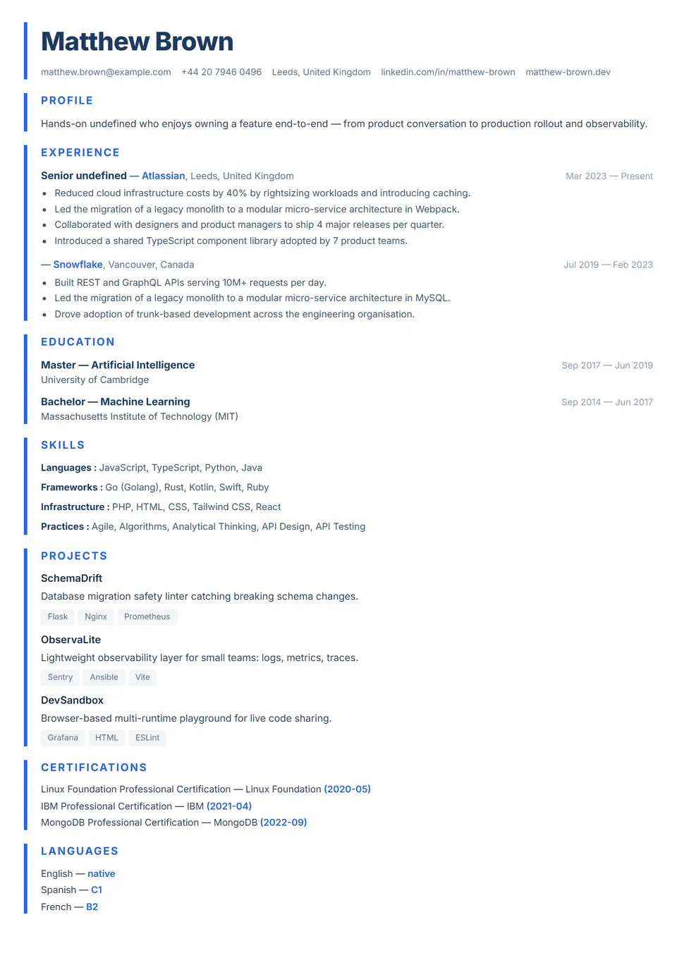 ATS Left Accent — Modelli di CV