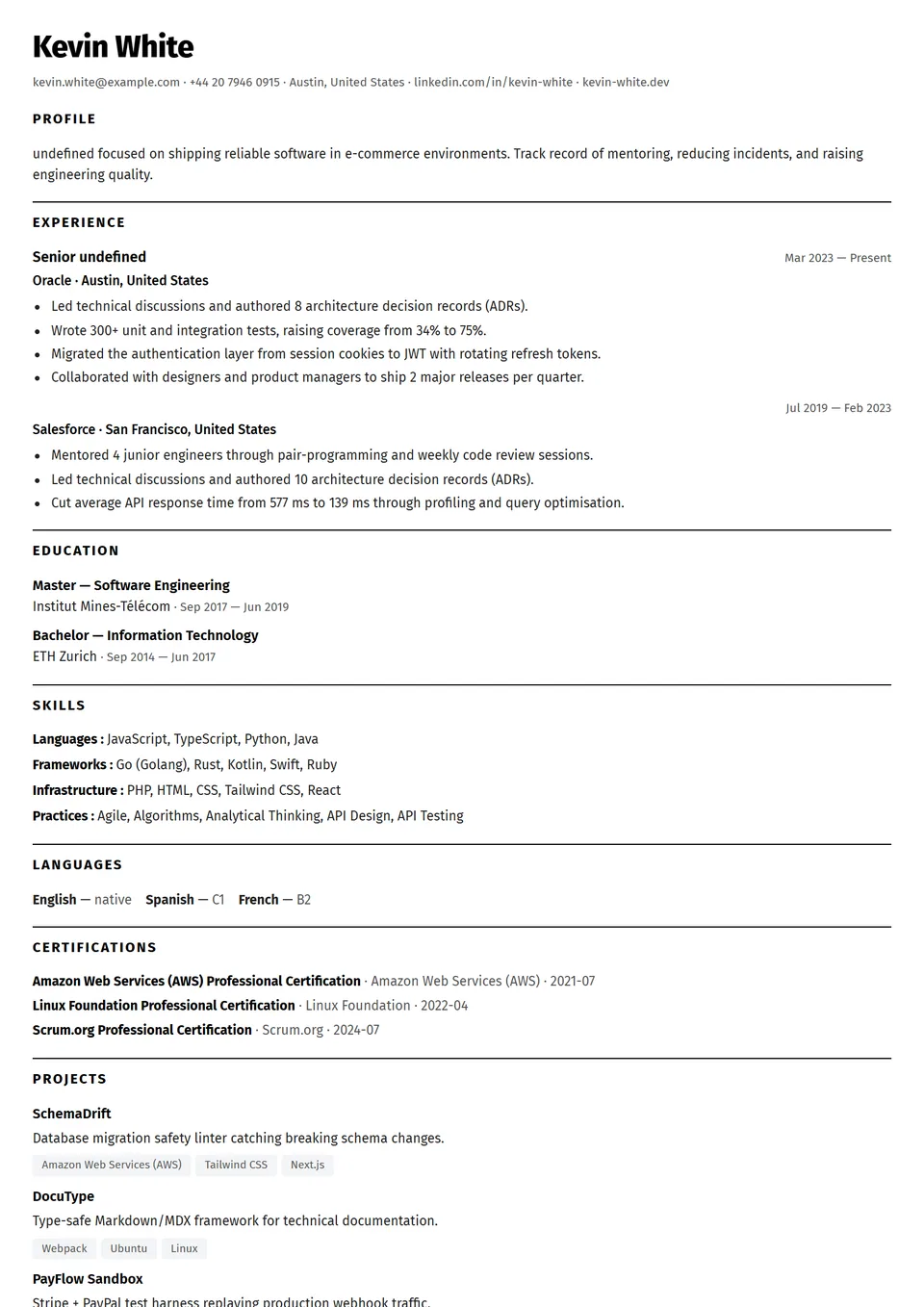 ATS Monocromático — Modelos de currículo