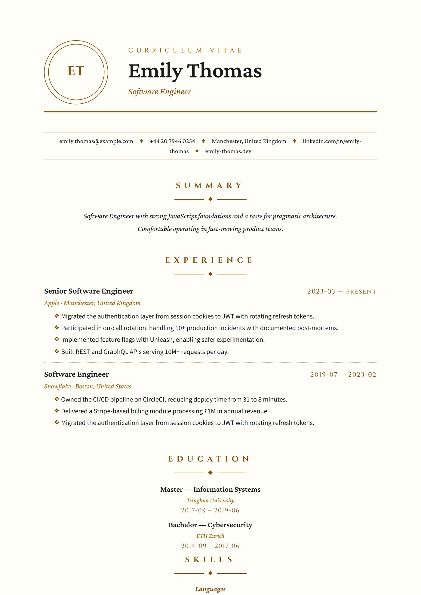ATS Monogramme — Modèles de CV