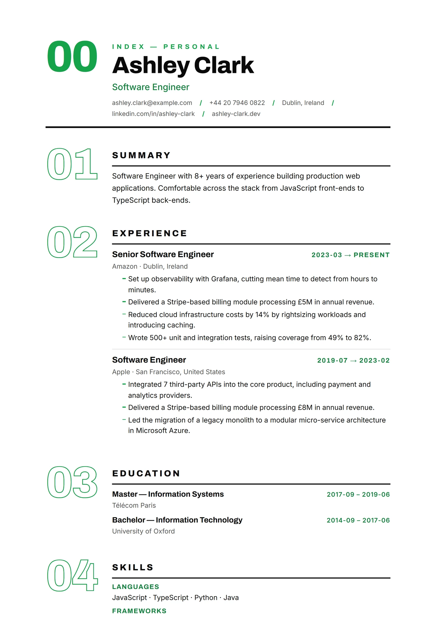 ATS Index Numéroté — Modèles de CV