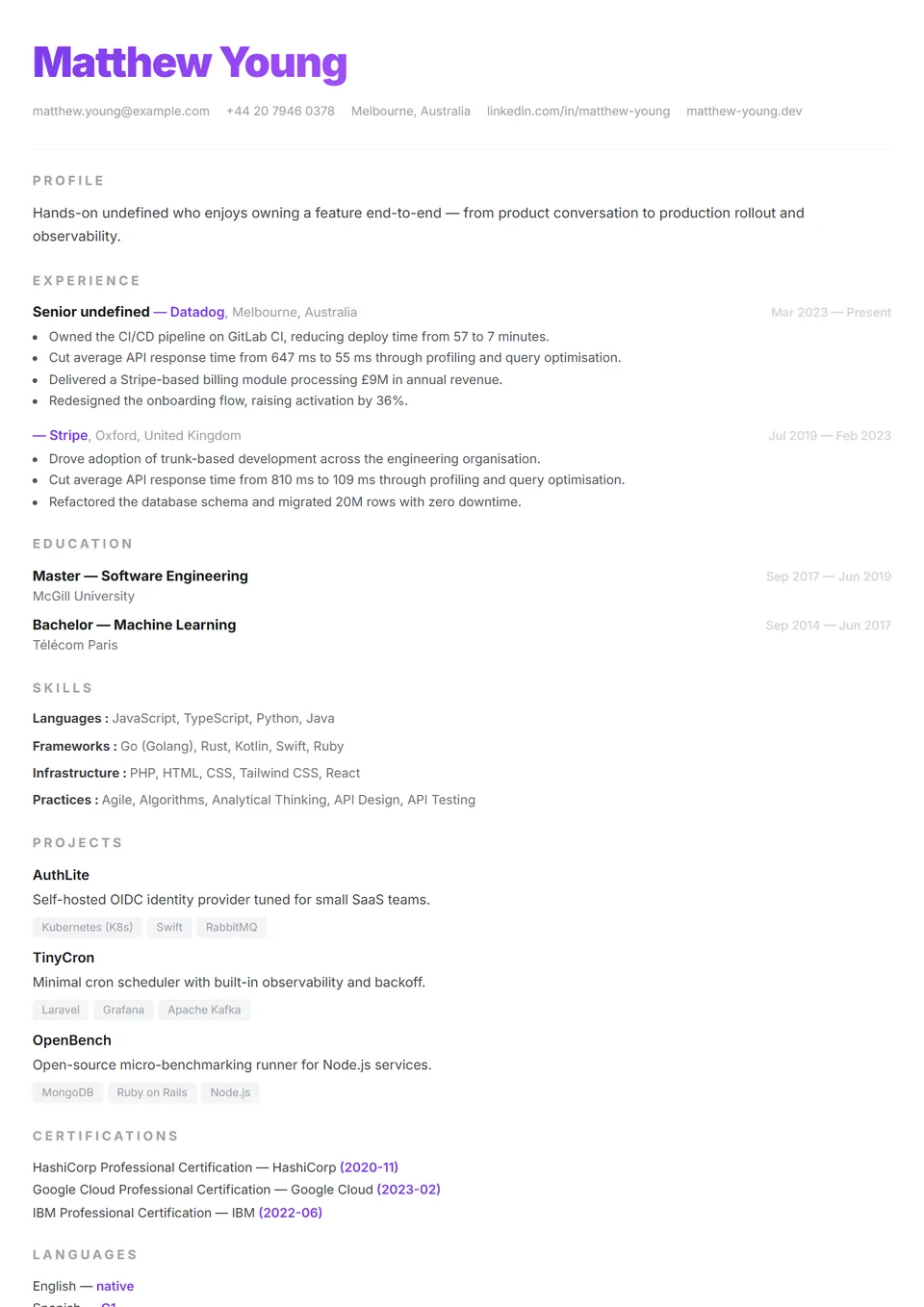 ATS Startup Clean — Lebenslauf-Vorlagen