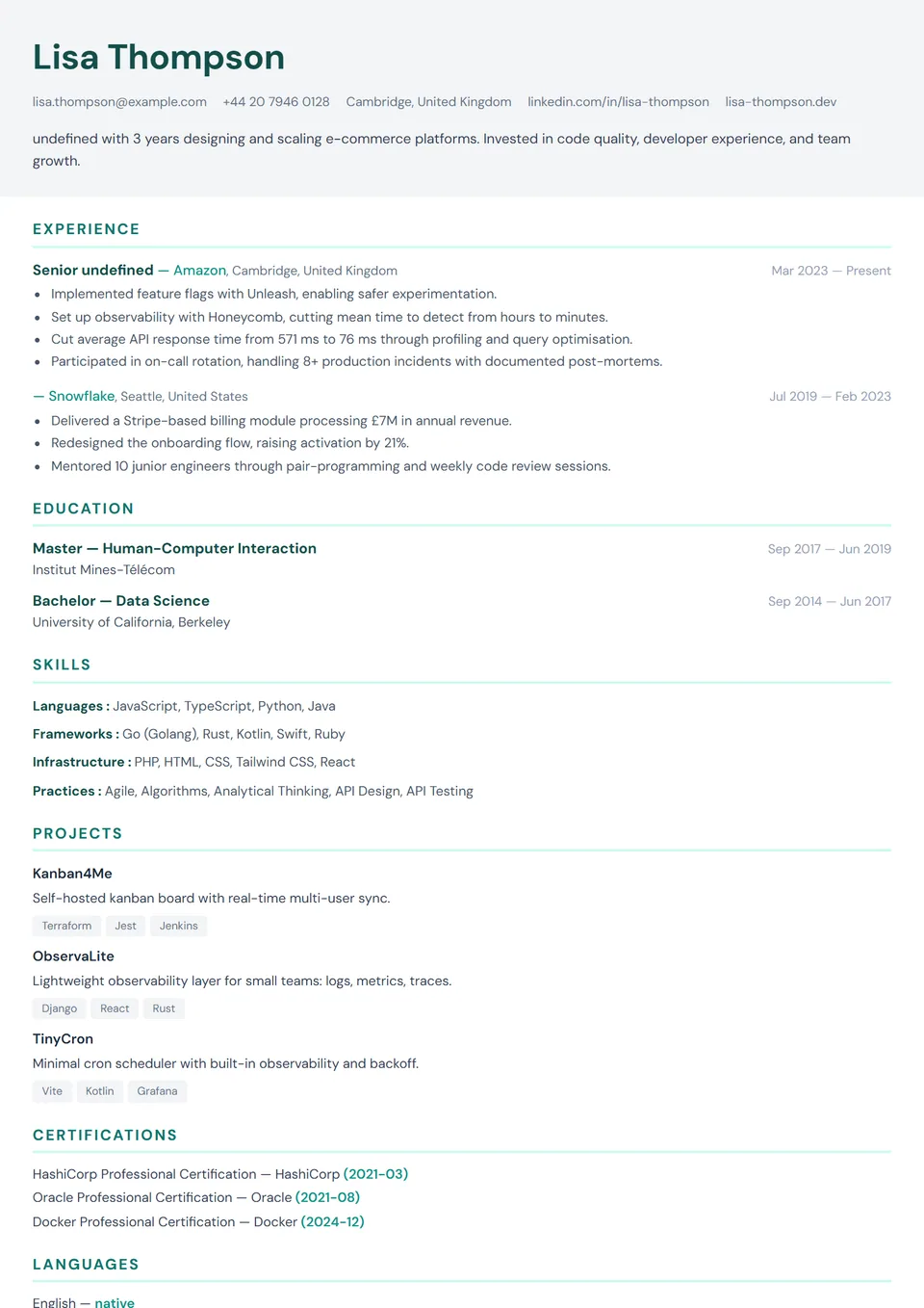 ATS Two-Tone — Lebenslauf-Vorlagen