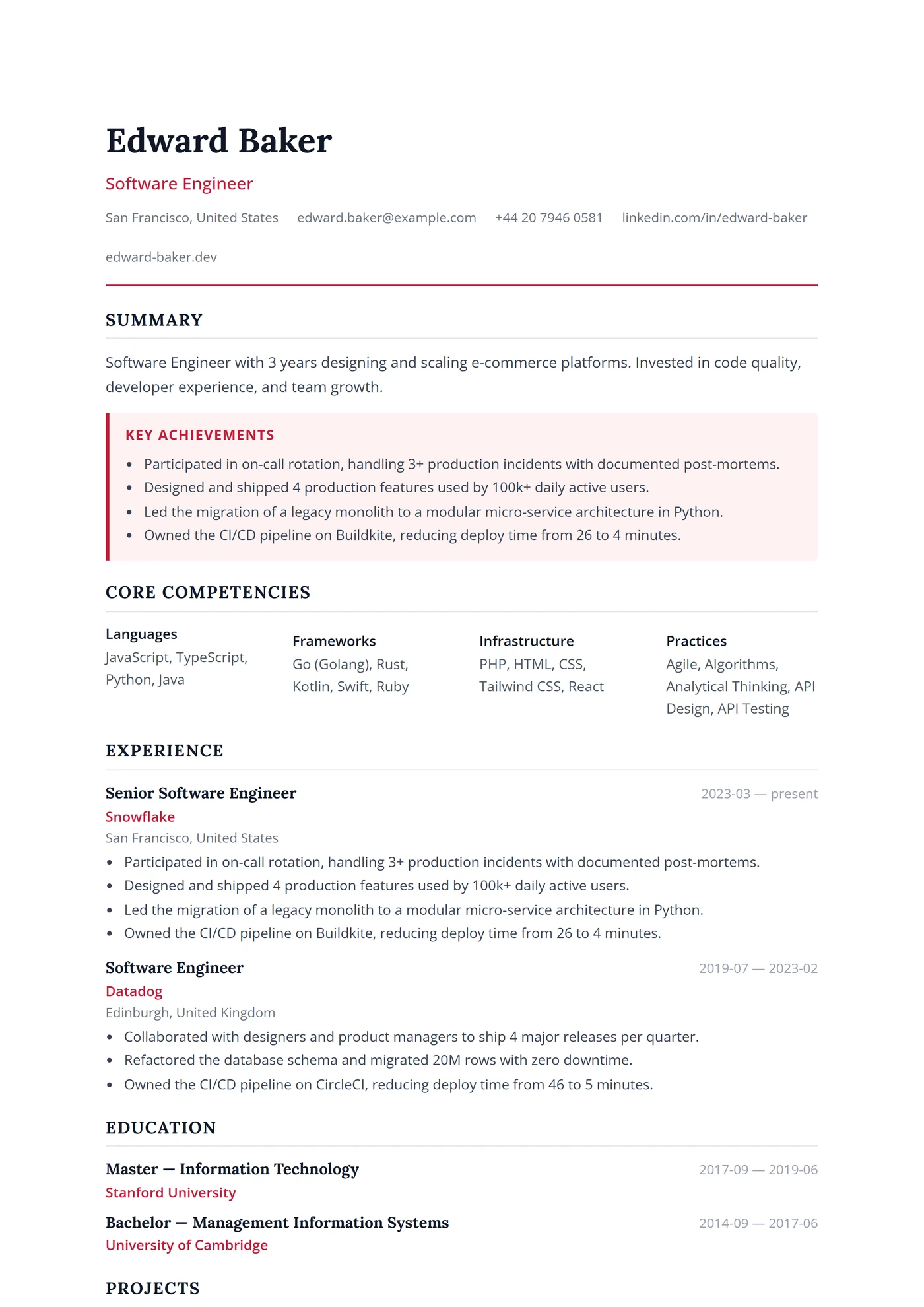 Canada Anglais Direction — Modèles de CV