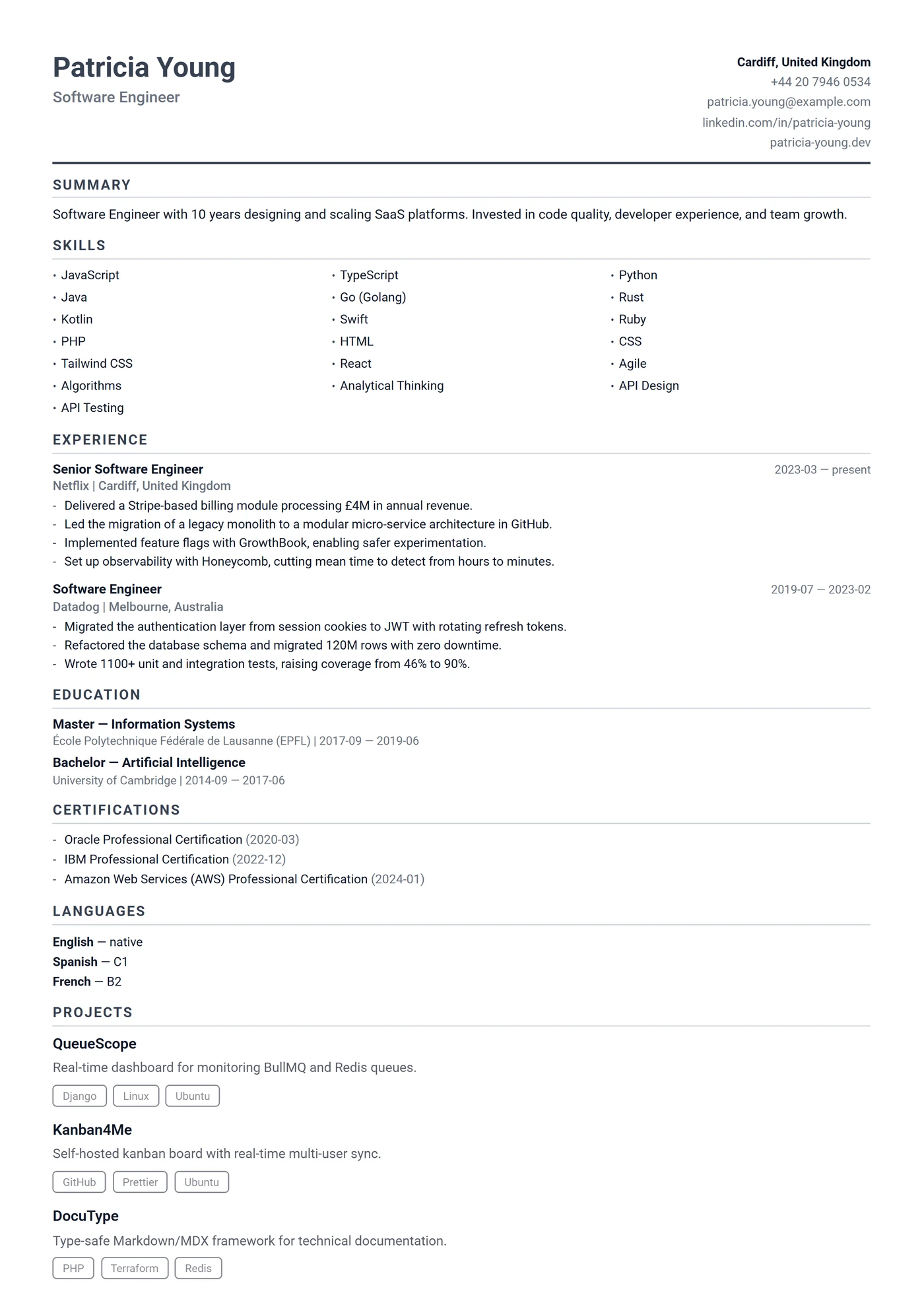 Canada Français Compact — Modèles de CV