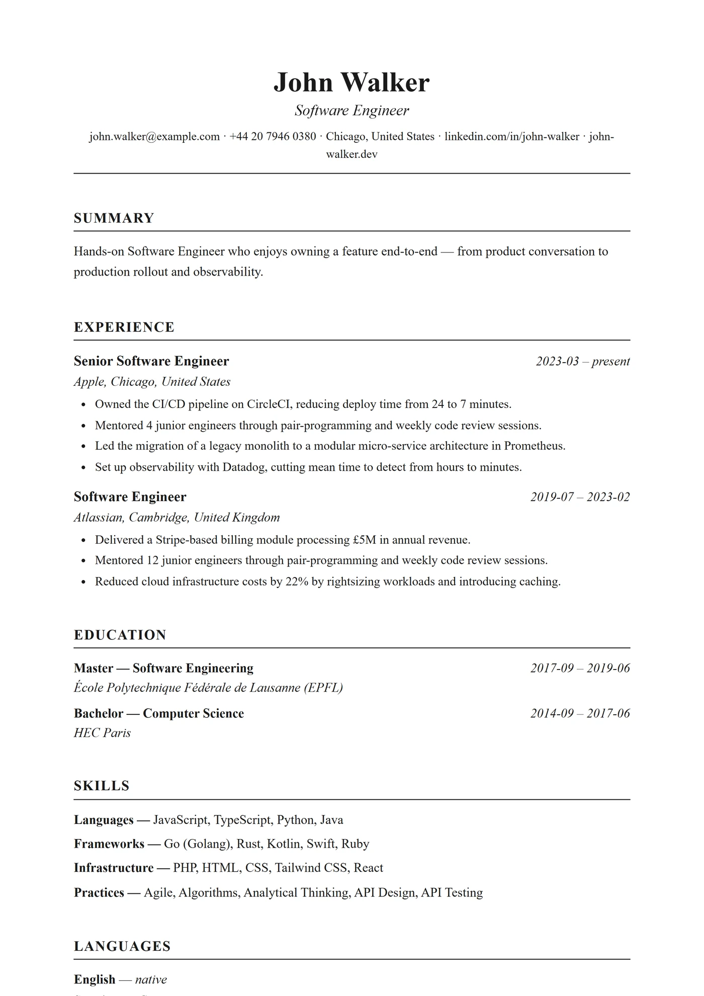 Classique Times — Modèles de CV