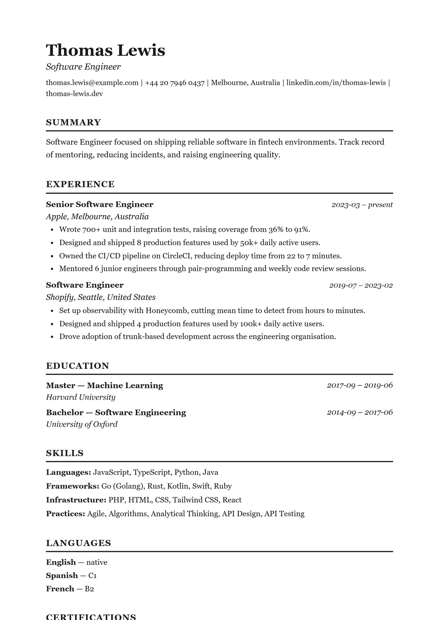 Classique Traditionnel — Modèles de CV