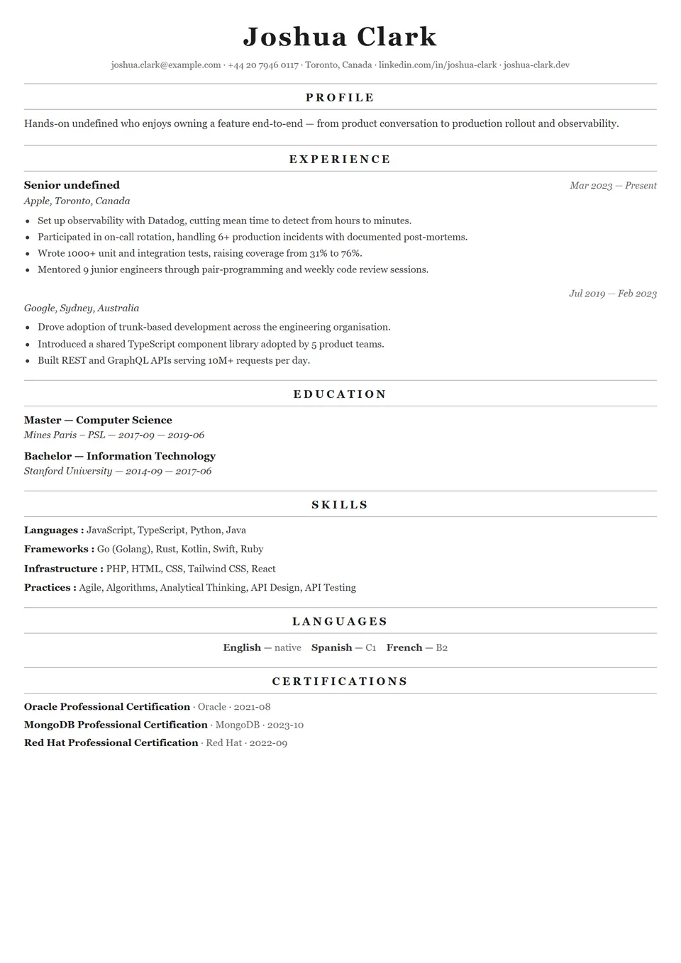 Clássico — Modelos de currículo