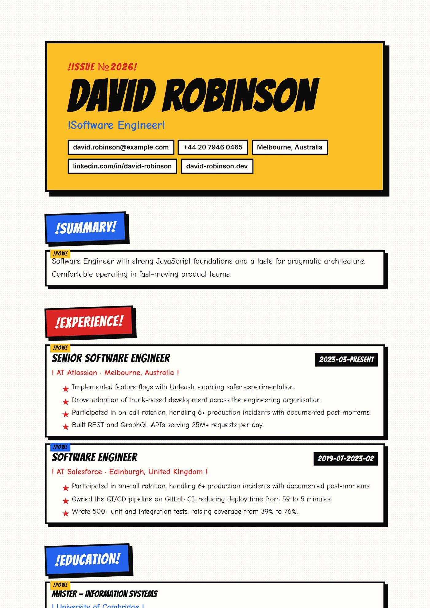 Bande Dessinée — Modèles de CV