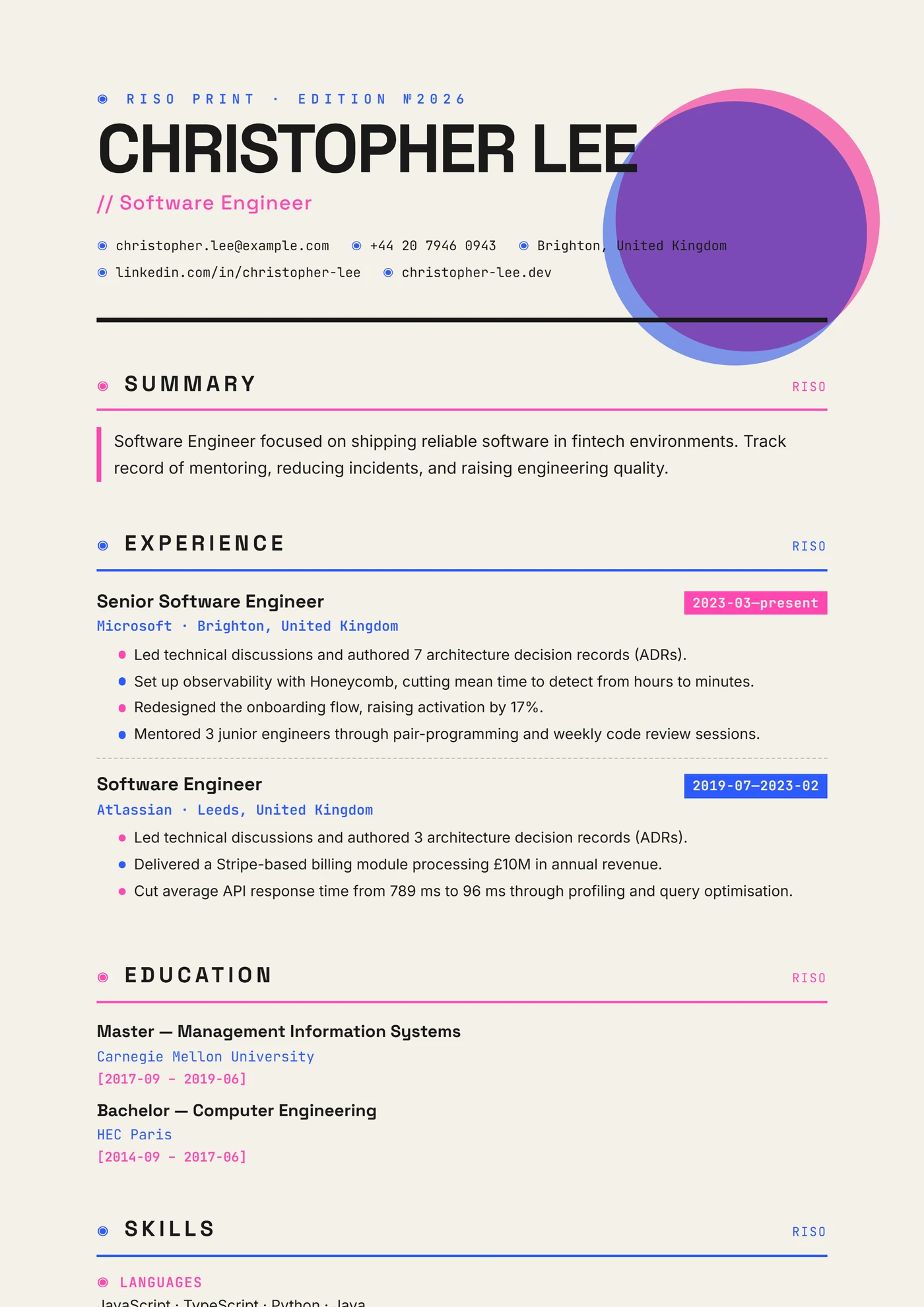 Impression Riso — Modèles de CV
