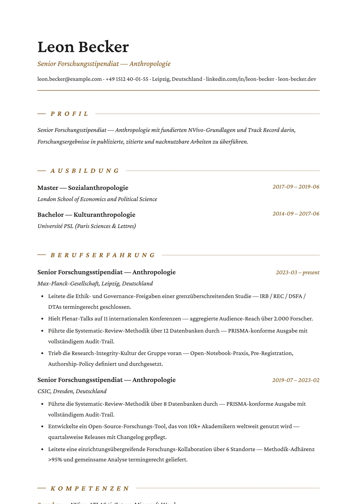 Anthropologie — Lebenslauf-Vorlagen